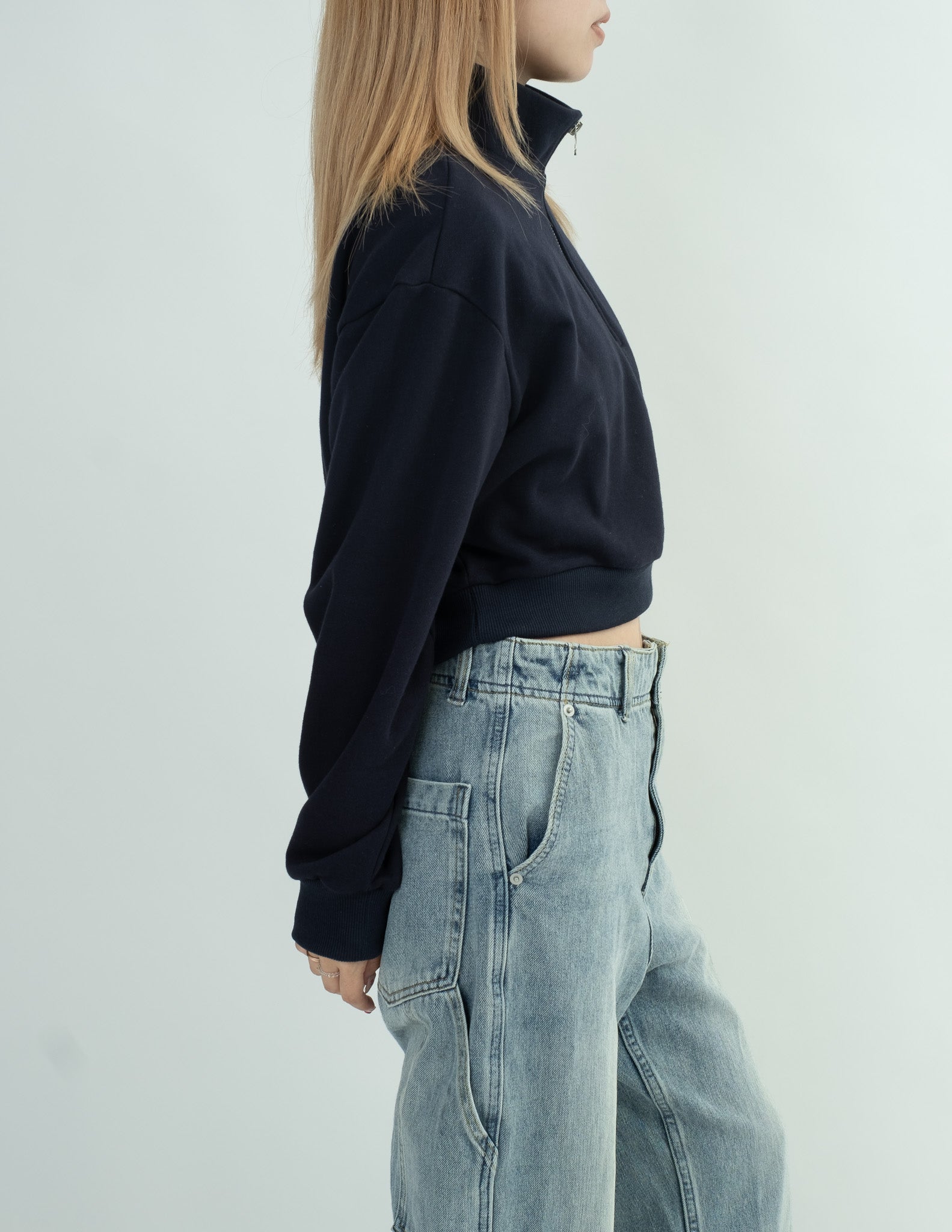 【即納】Half zip crop sweatshirt NE0001