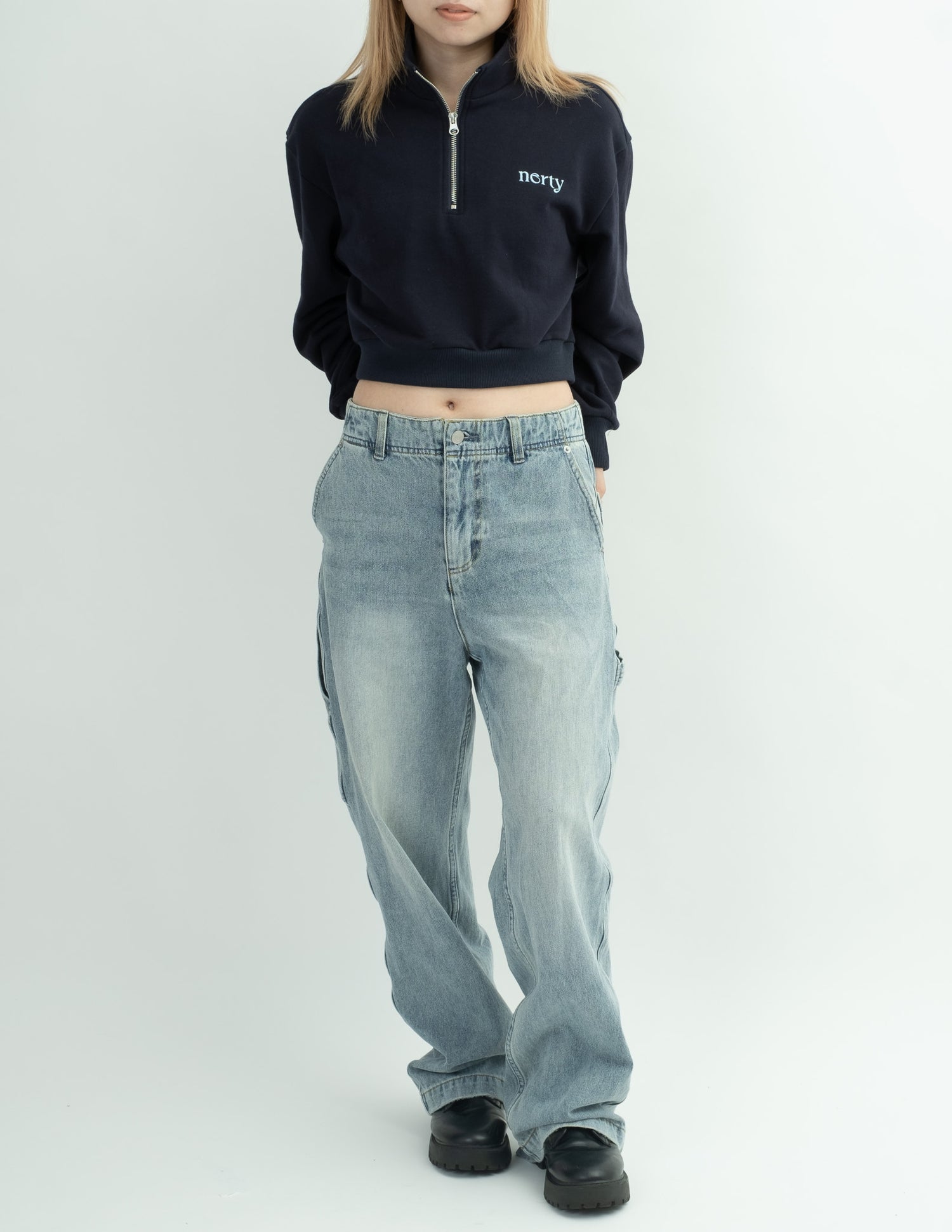 【即納】Half zip crop sweatshirt NE0001