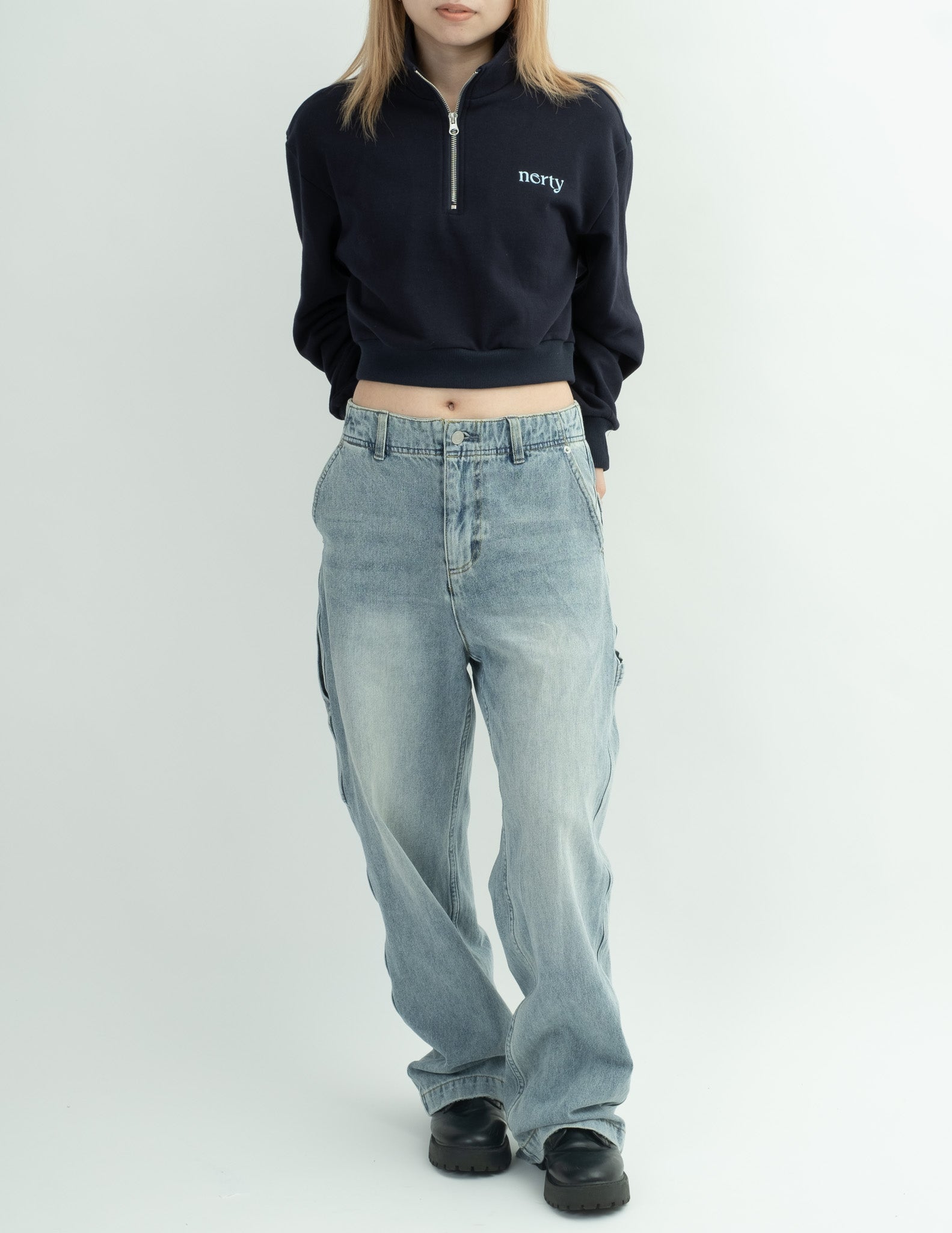【即納】Half zip crop sweatshirt NE0001
