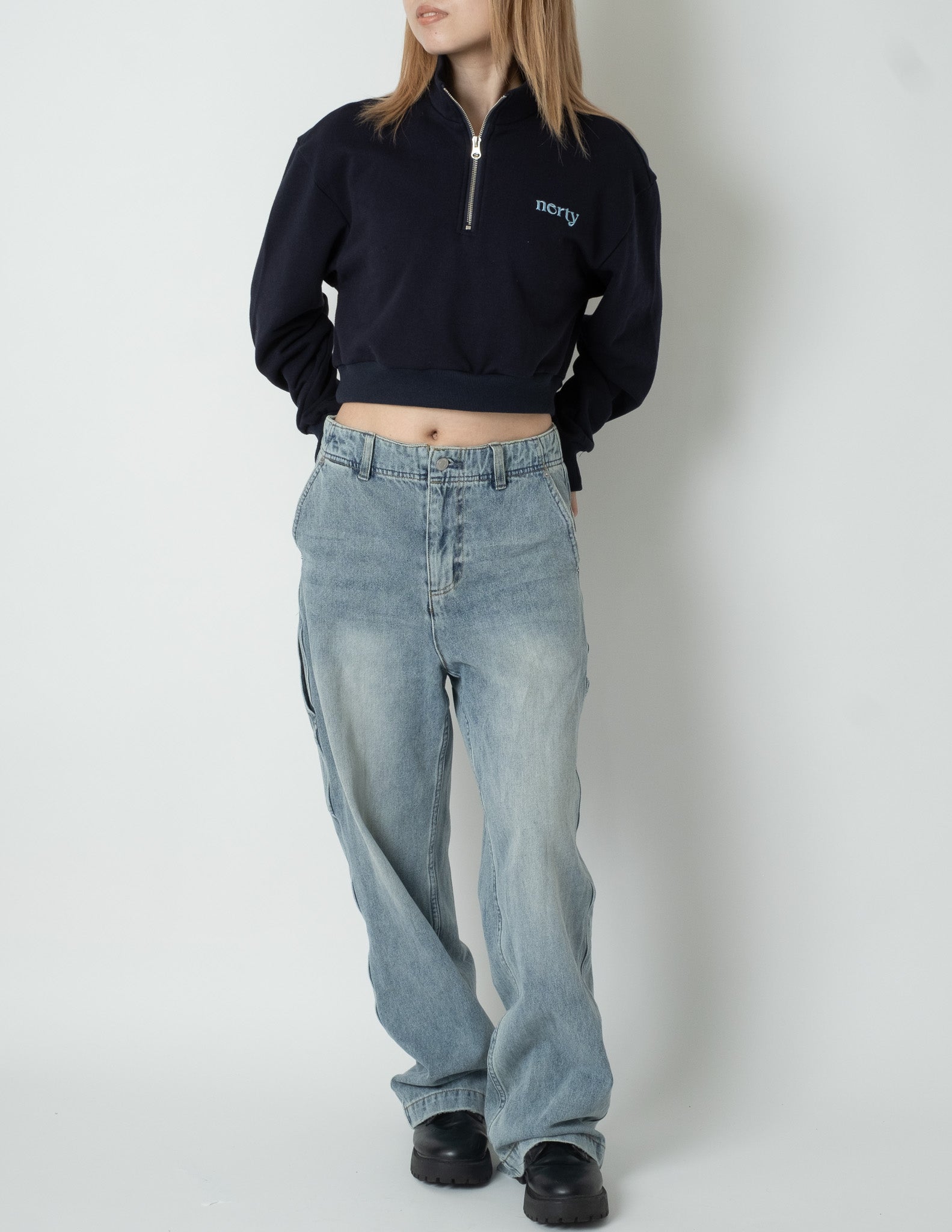 【即納】Half zip crop sweatshirt NE0001
