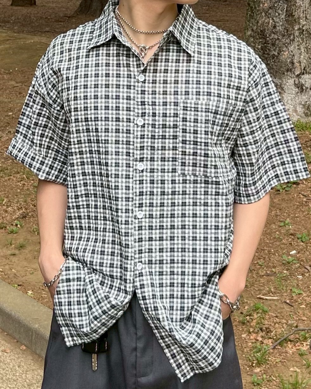 【即納】ショートチェックシャツ AS0085