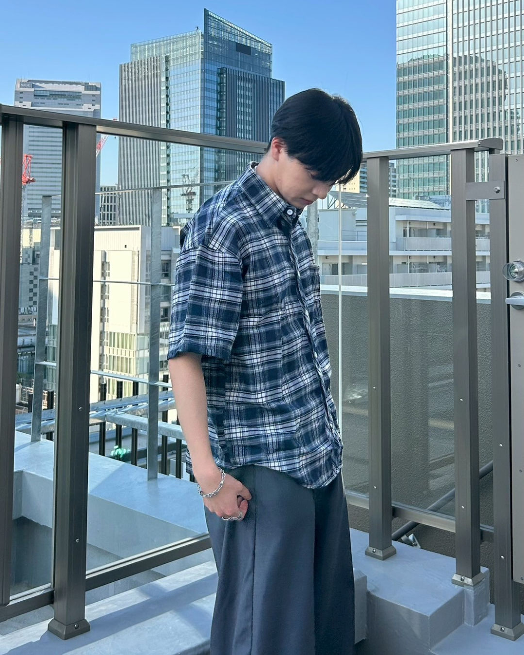 ネイビーショートチェックシャツ AS0119