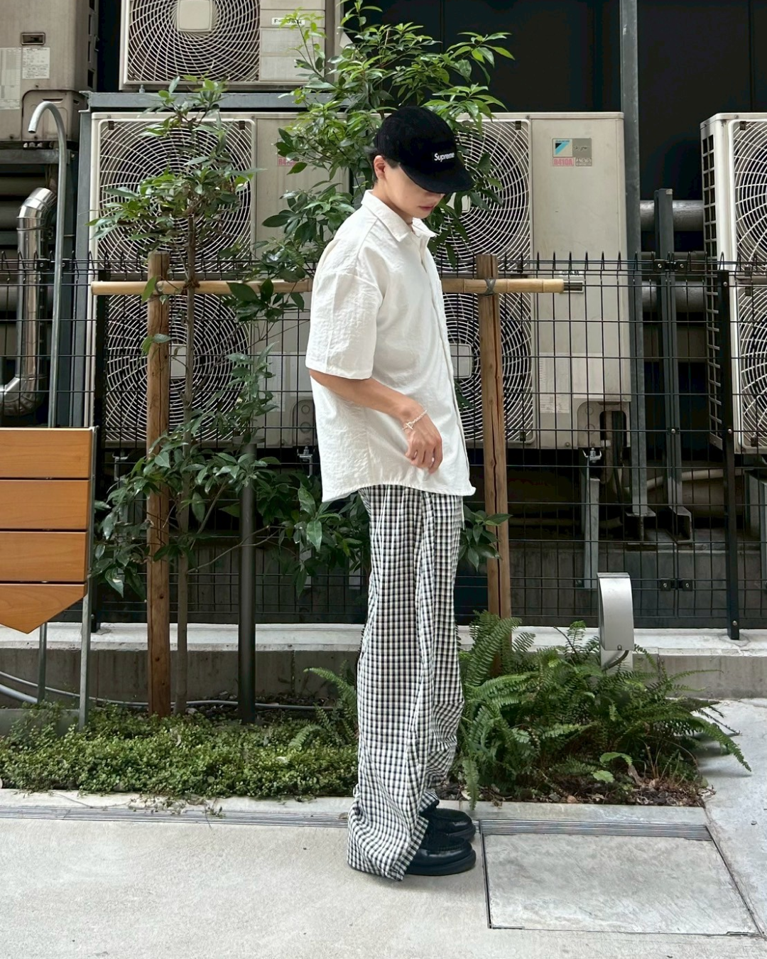 バレルレッグチェックナイロンパンツ AS0276