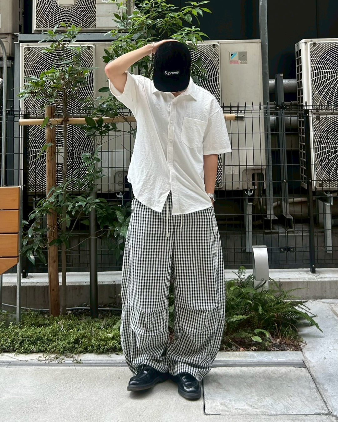 バレルレッグチェックナイロンパンツ AS0276