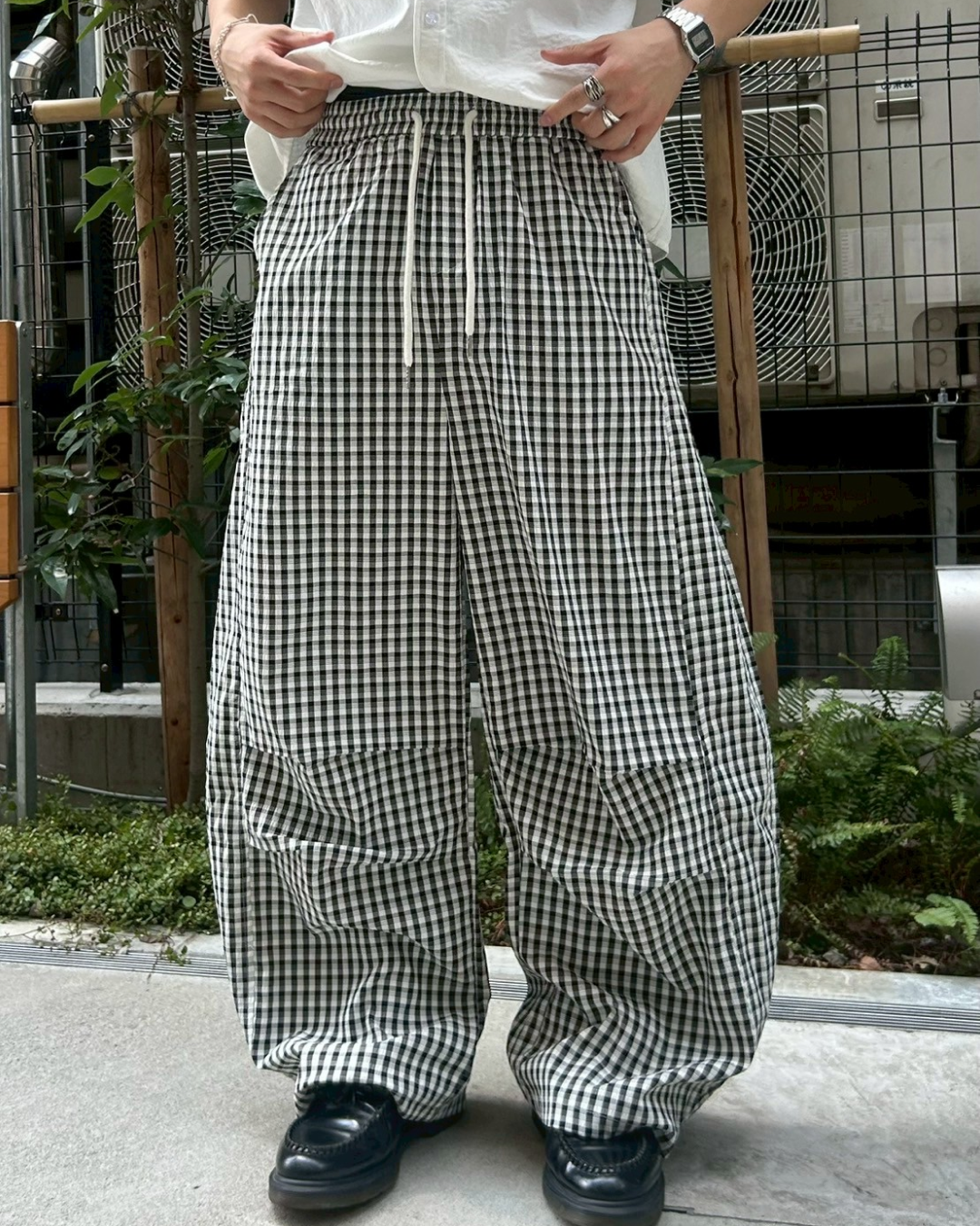 バレルレッグチェックナイロンパンツ AS0276