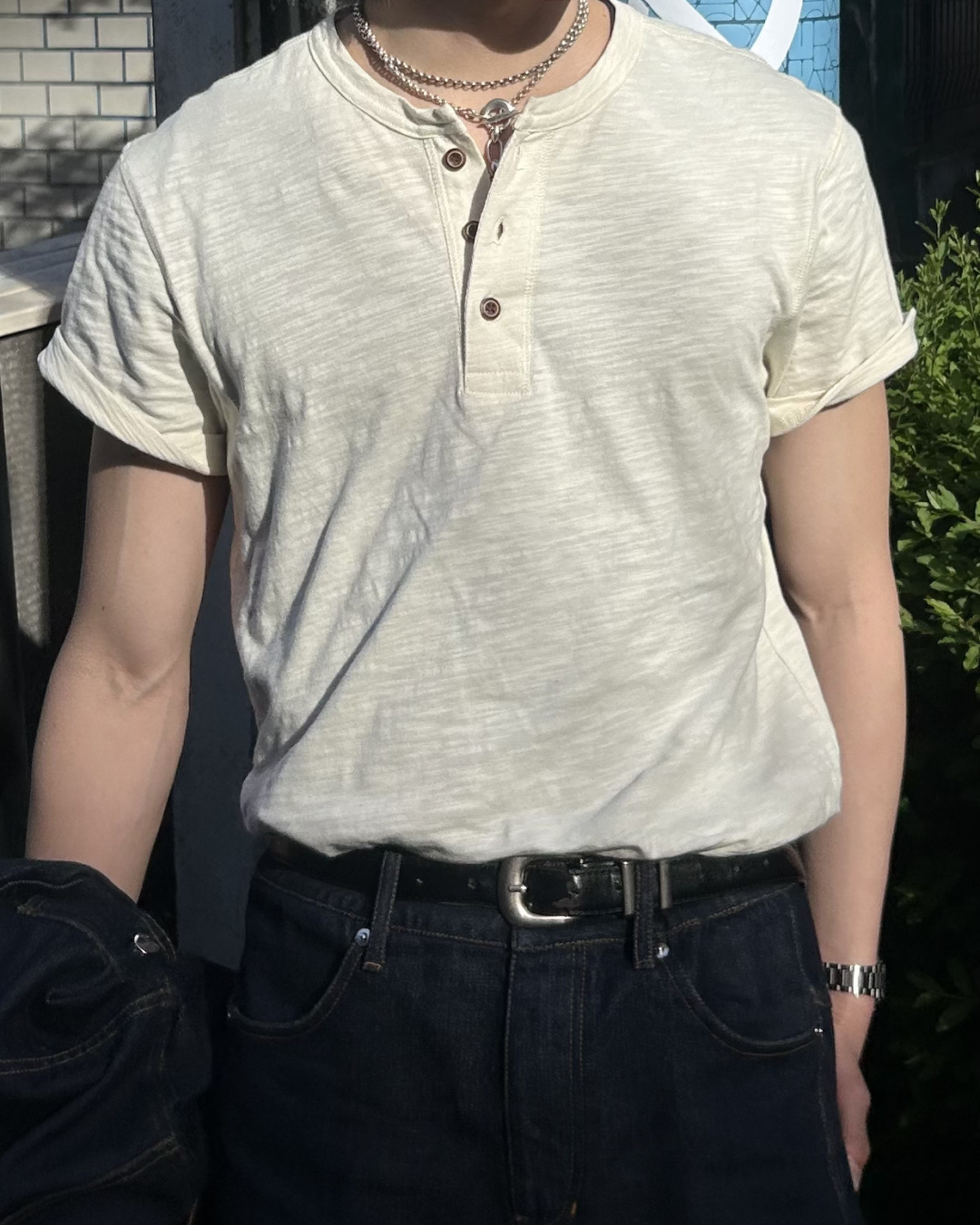 ヘンリーネックリネンコットンTシャツ AS0389