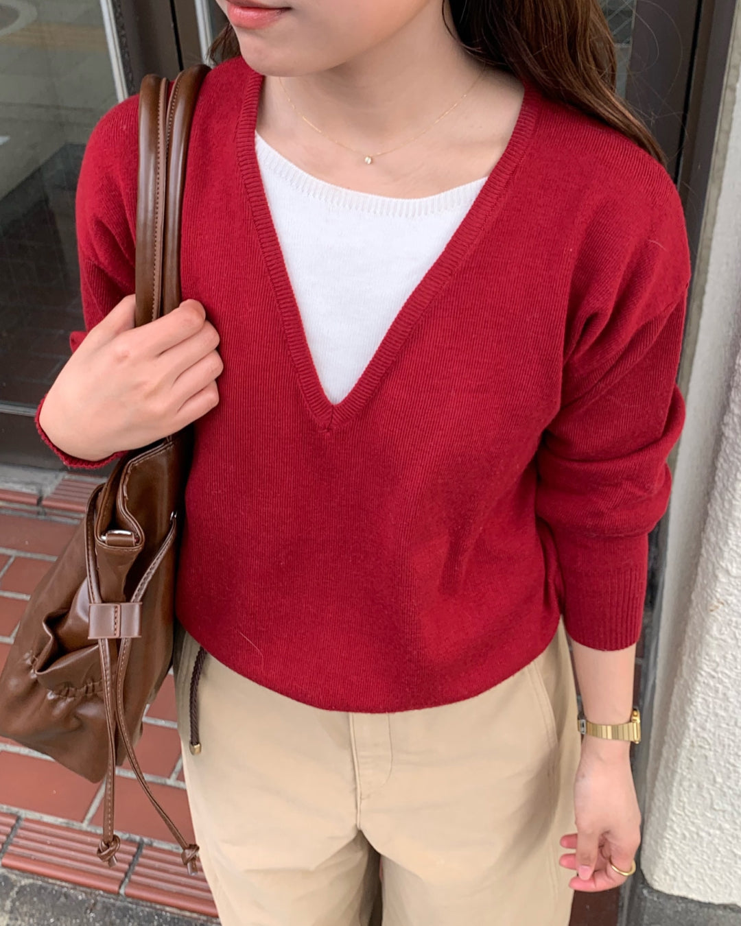 Vネックレイヤードニット AY1196