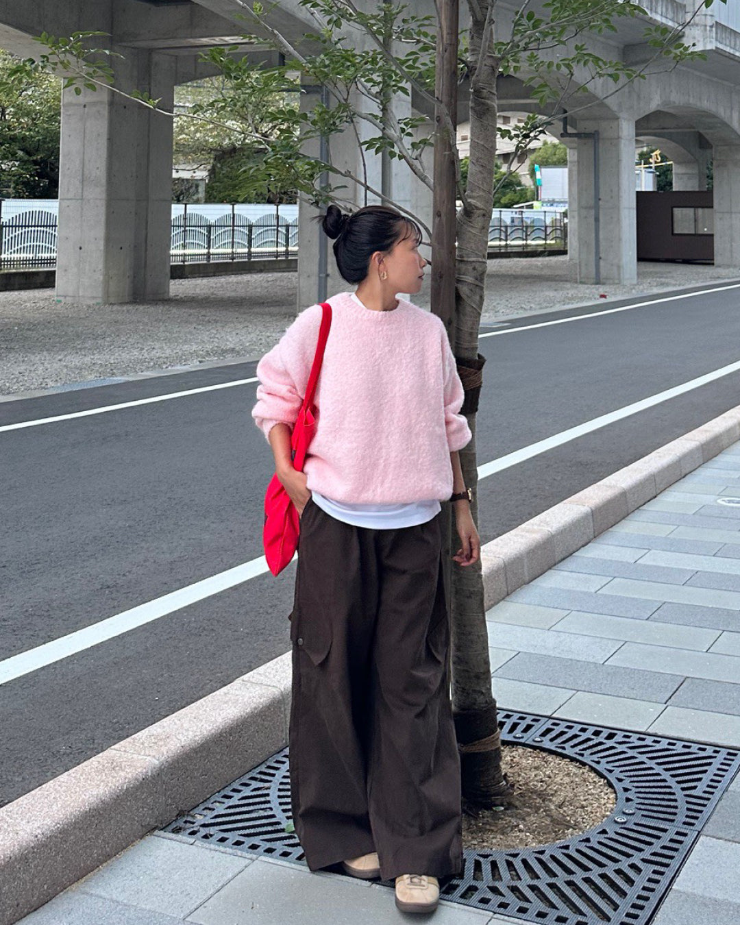 【即納】ベルト付きワイドストレートコットンパンツ AY5006
