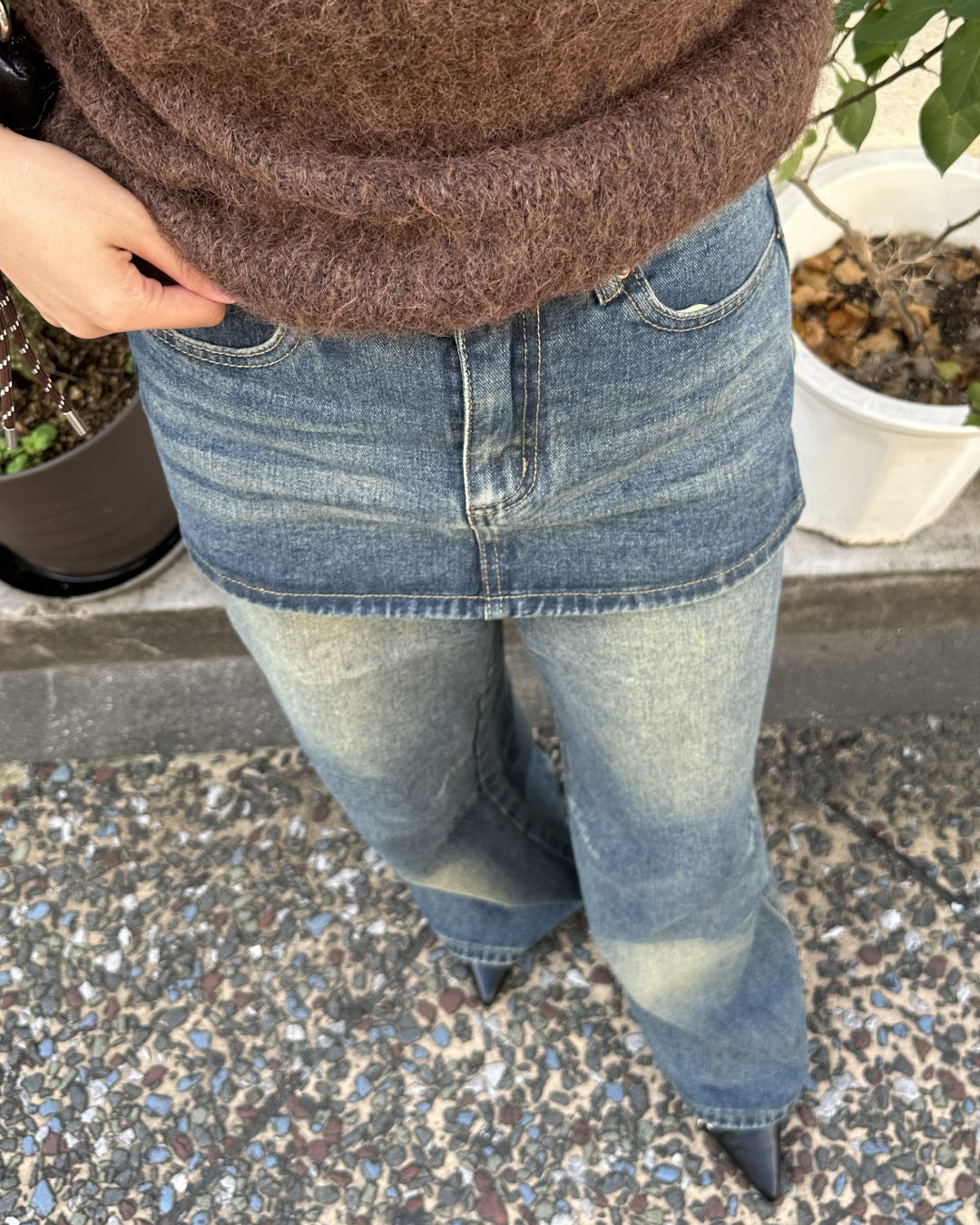 【即納】レイヤードスカートデニムパンツ AY5014