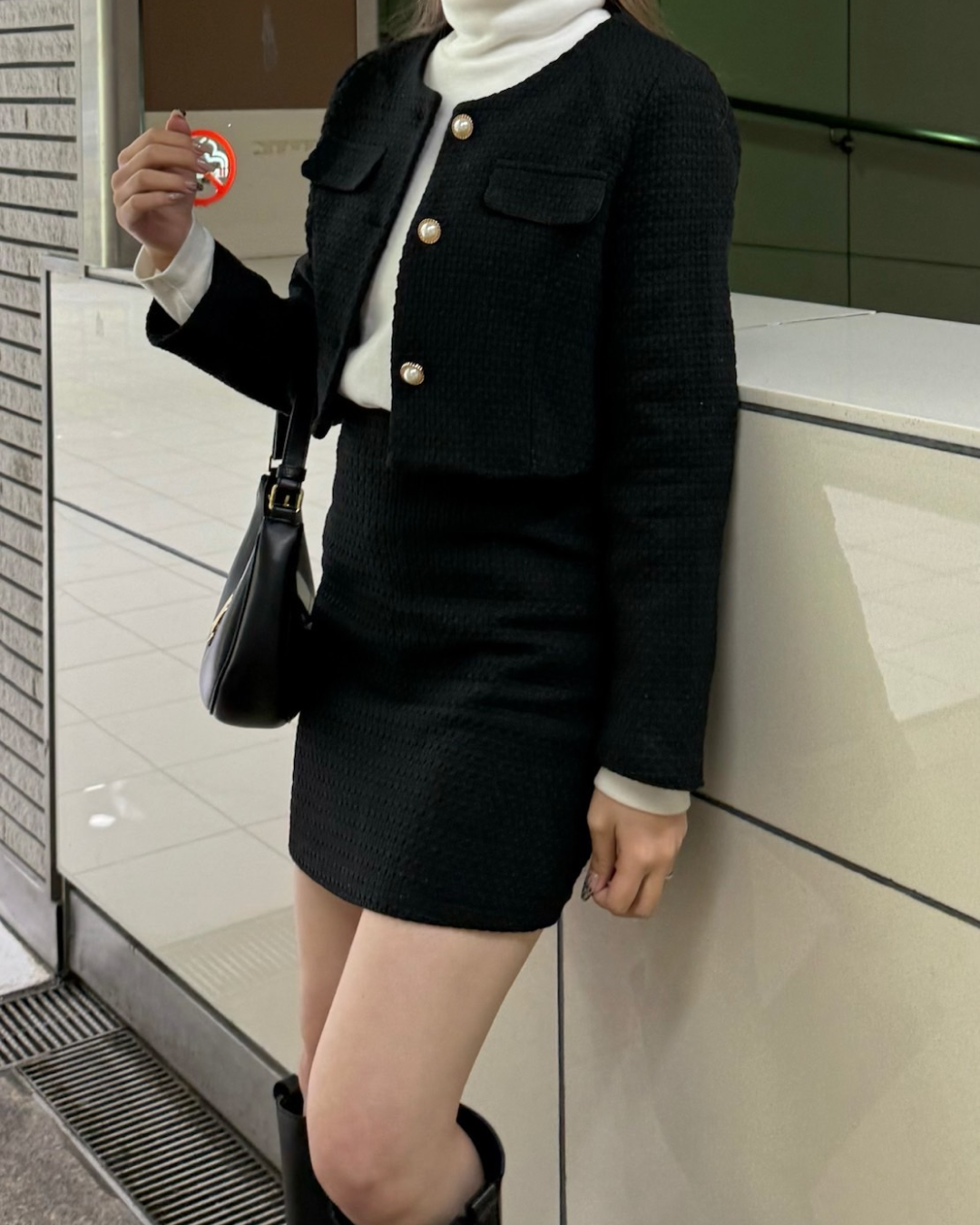 【再販】ブラックツイードショートジャケット B0239