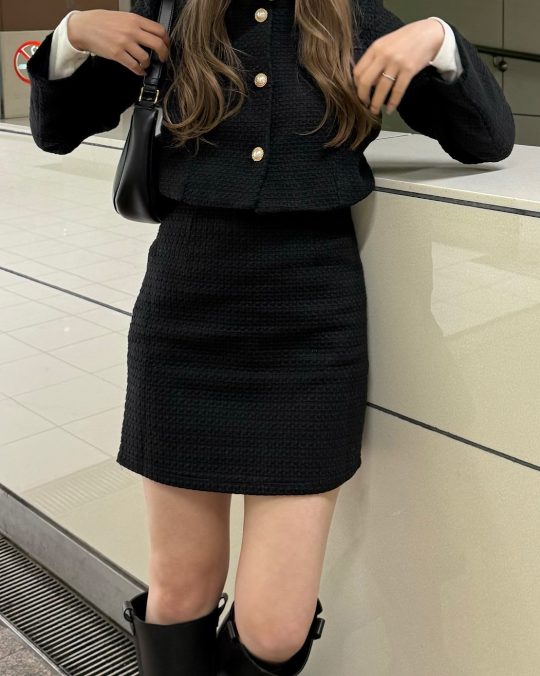 【再販】ブラックツイードスカート B0240