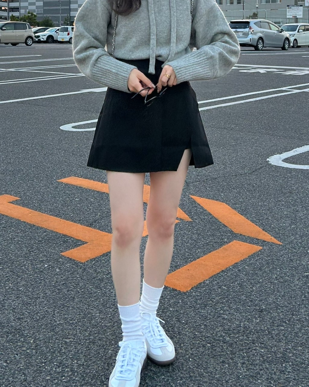 【再販】Aラインハイウエストハーフレングススカート B0012