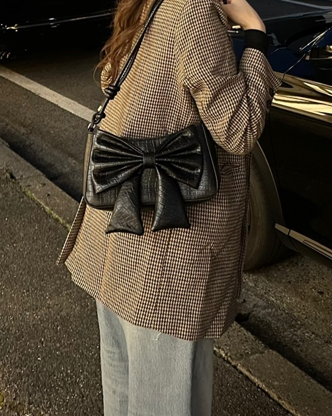 Leather Big Ribbon Handbag B0034