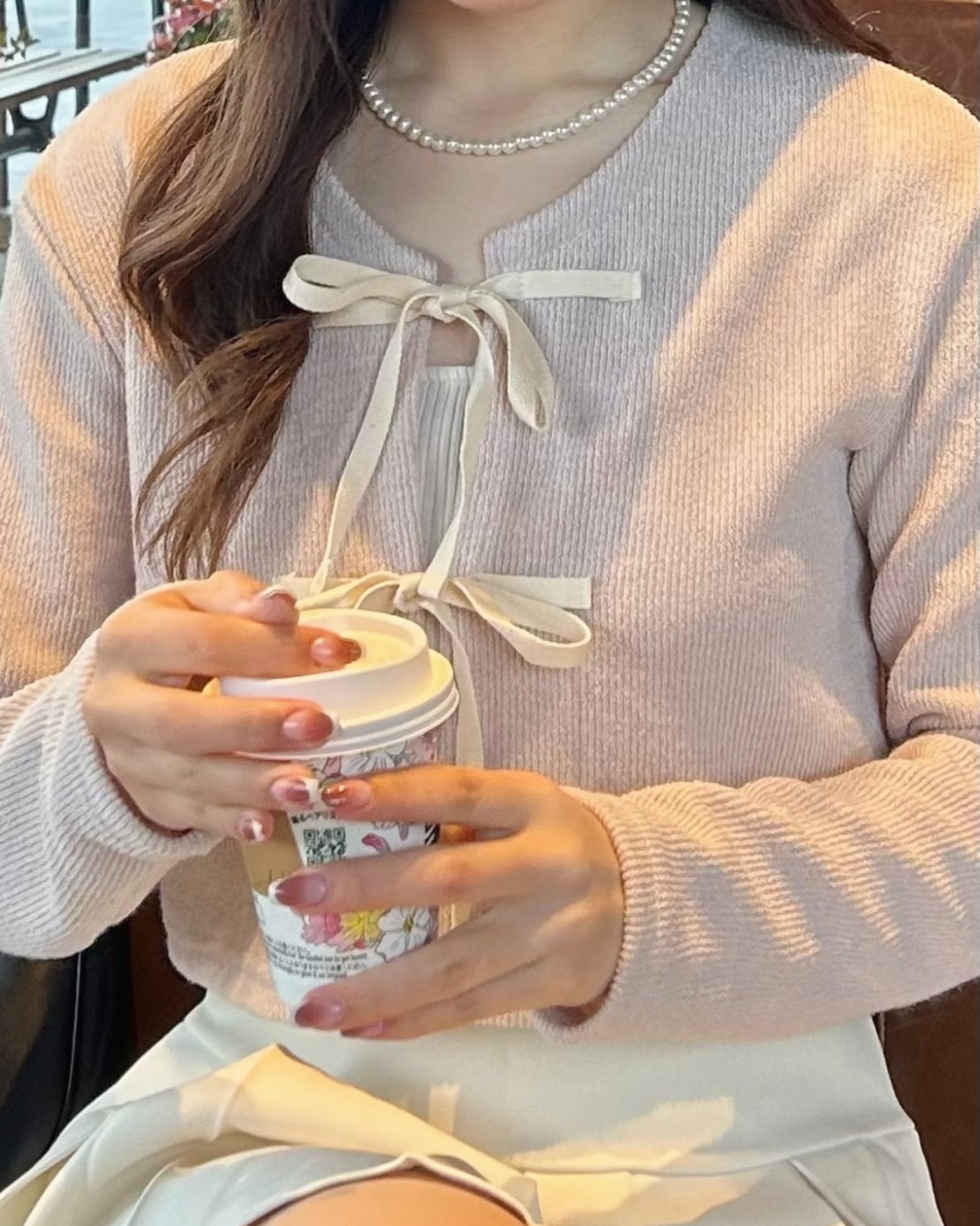 Pastel ribbon knit cardigan B0041