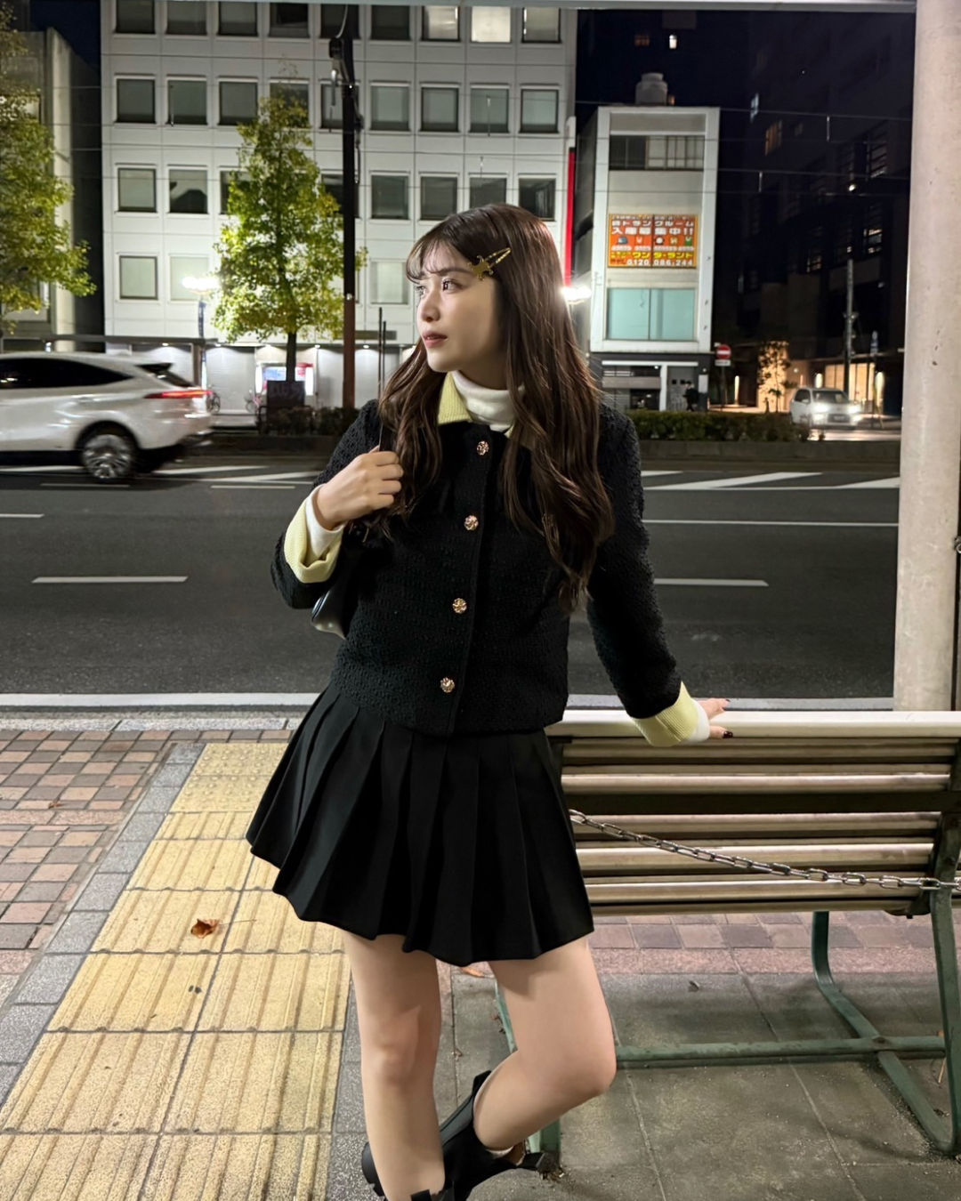 襟付きブラックツイードジャケット B0275