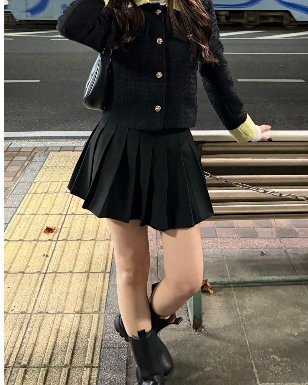 襟付きブラックツイードジャケット B0275