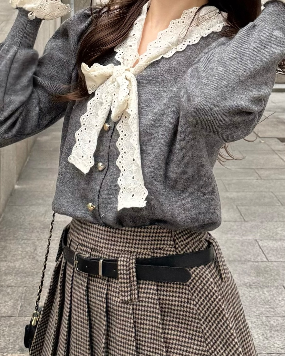 【即納】レースリボンタイニットトップス B0307