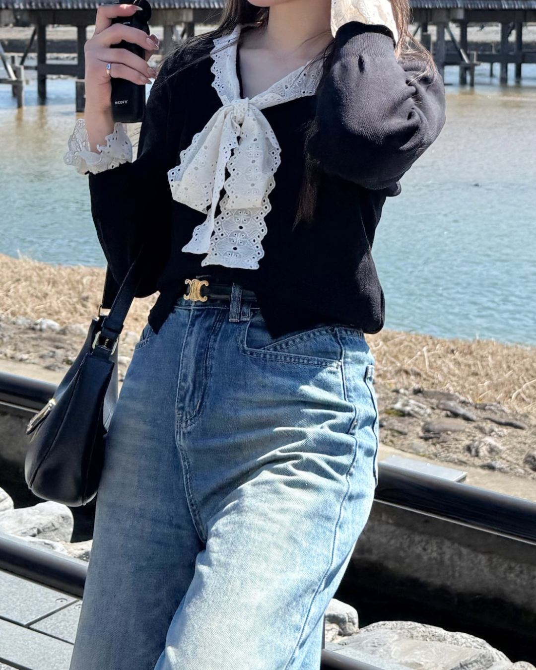 【即納】レースリボンタイニットトップス B0307