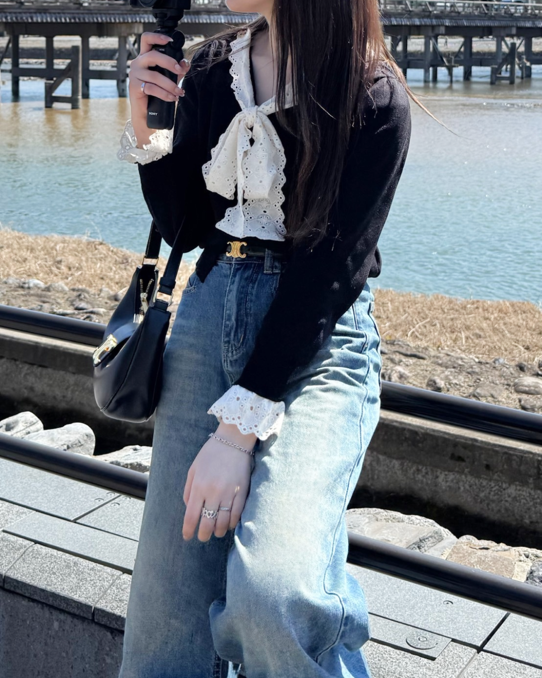 【即納】レースリボンタイニットトップス B0307