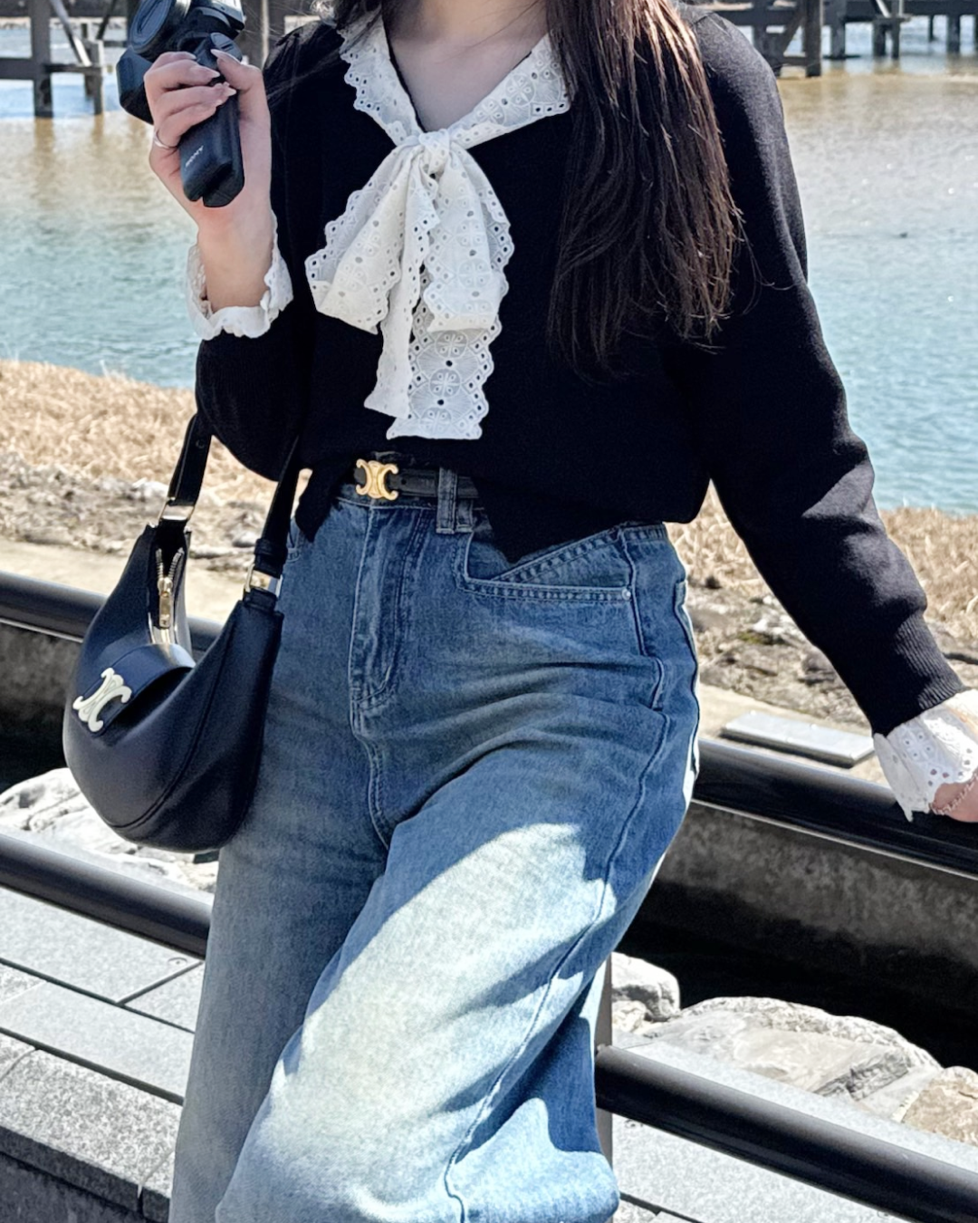 【即納】レースリボンタイニットトップス B0307