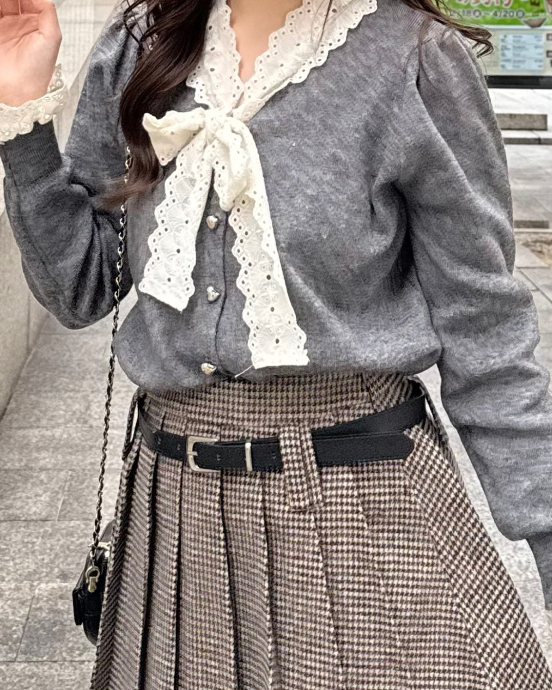 【即納】レースリボンタイニットトップス B0307