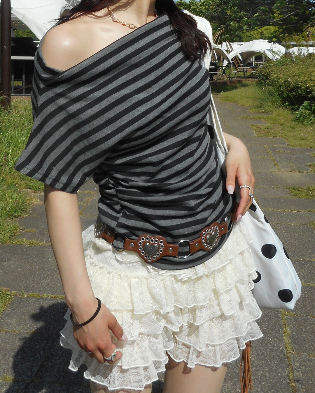 サイドギャザーアシンメトリーボーダーT BB0042