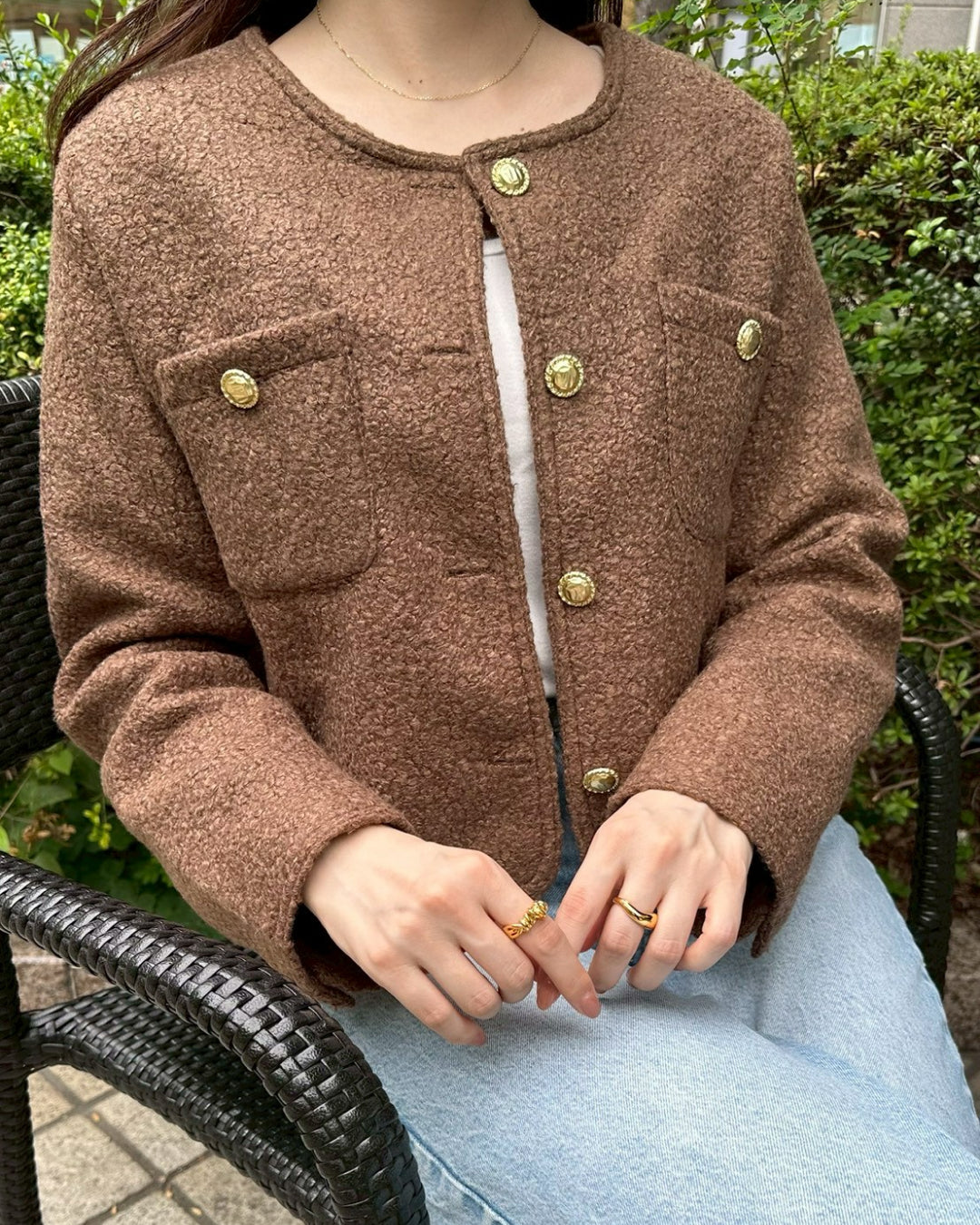 ブラウンノーカラーショートジャケット BM0102