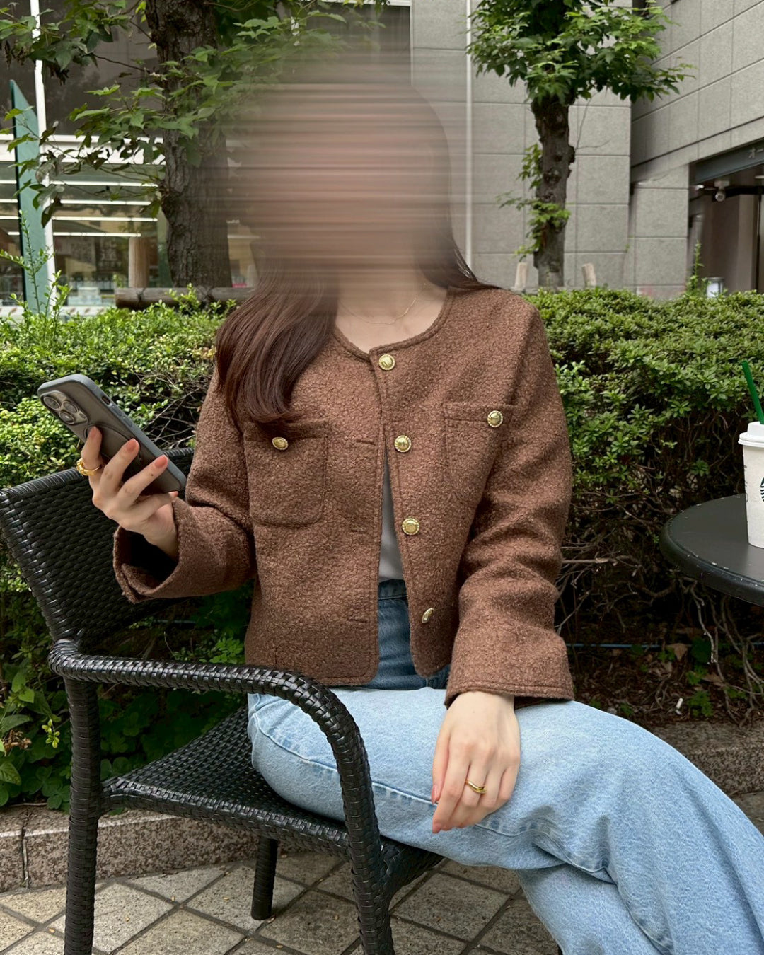 ブラウンノーカラーショートジャケット BM0102