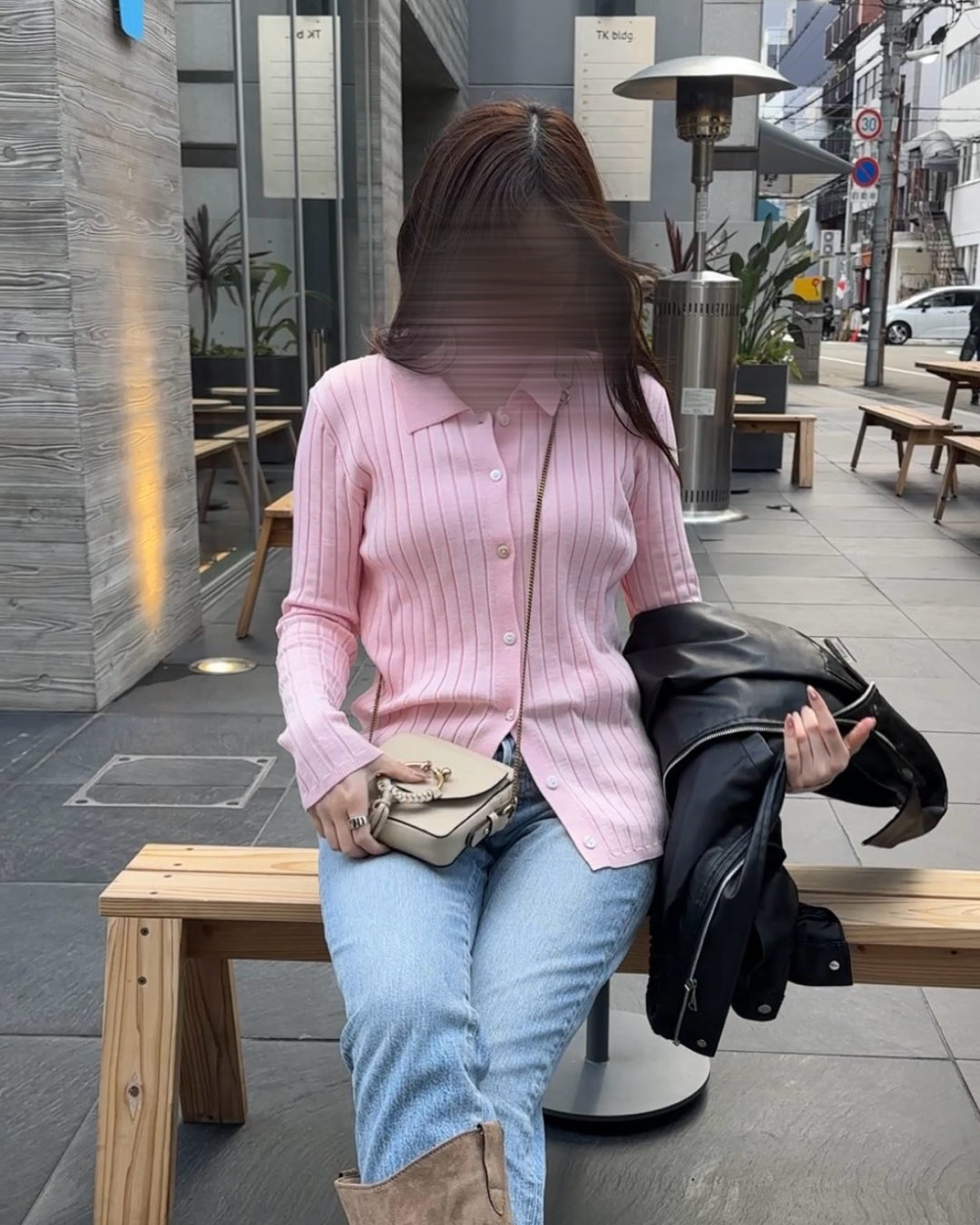 ピンクリブニットカーディガンBM0140