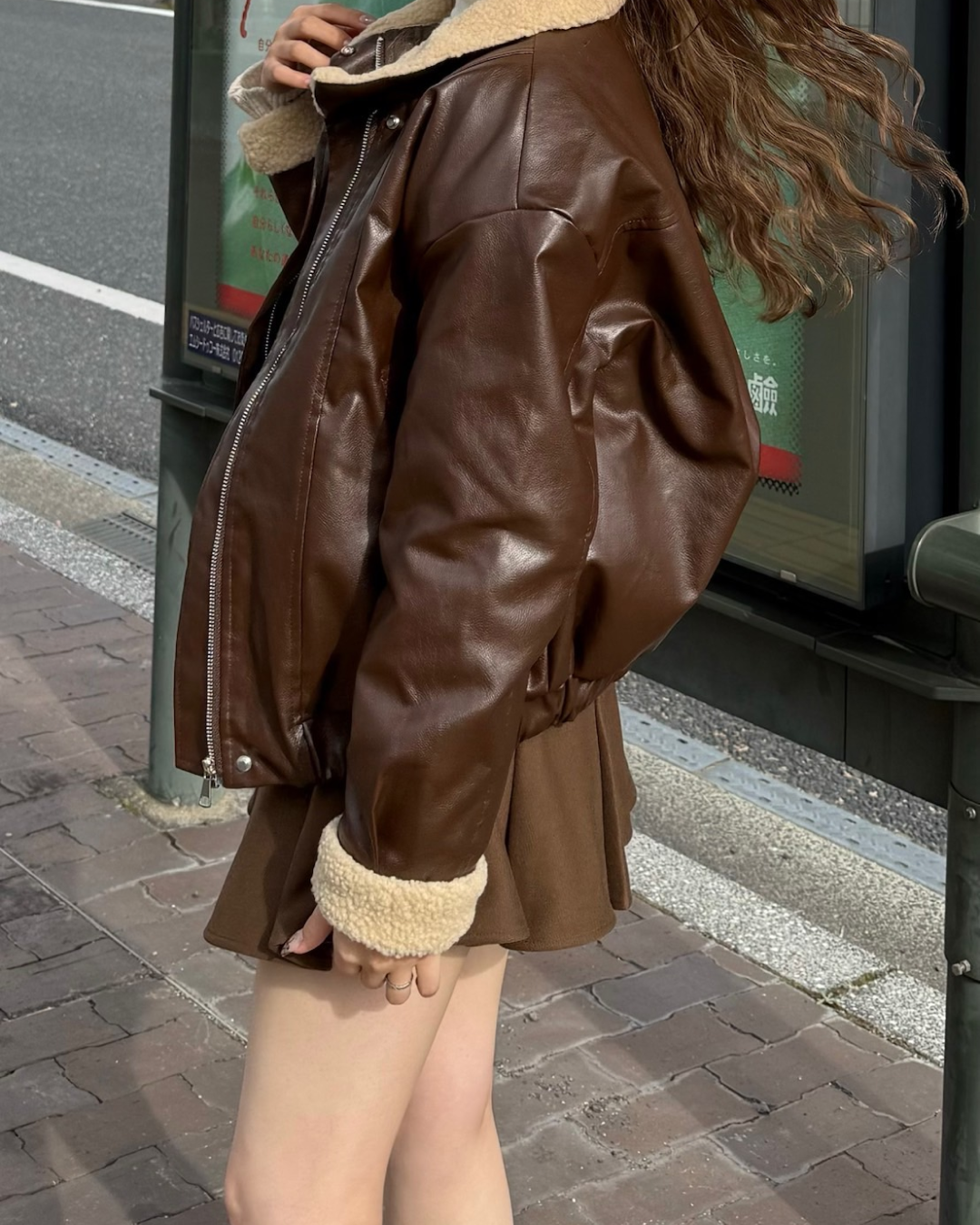 襟ファー付きレトロバイクジャケット B0288