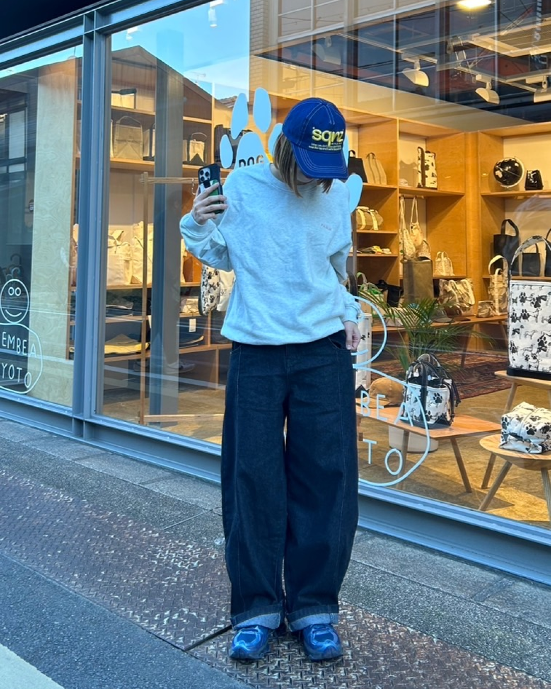 ラインワイドブラックデニムパンツ C0086