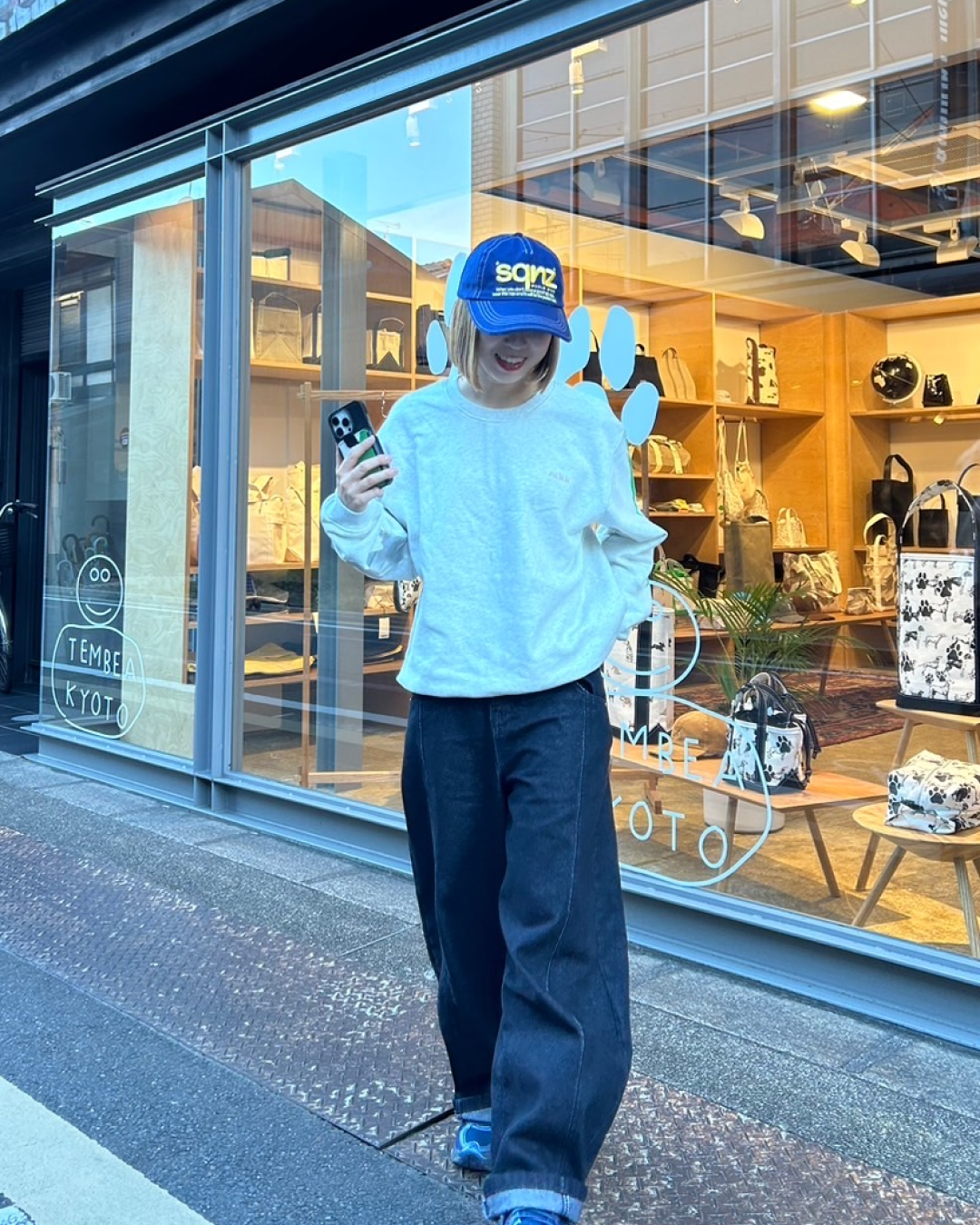 ラインワイドブラックデニムパンツ C0086