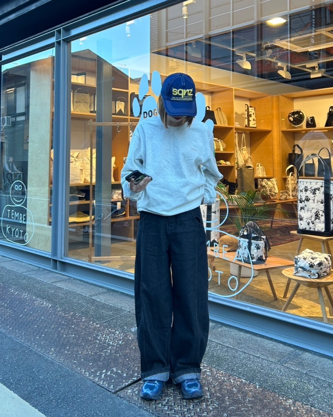 ラインワイドブラックデニムパンツ C0086