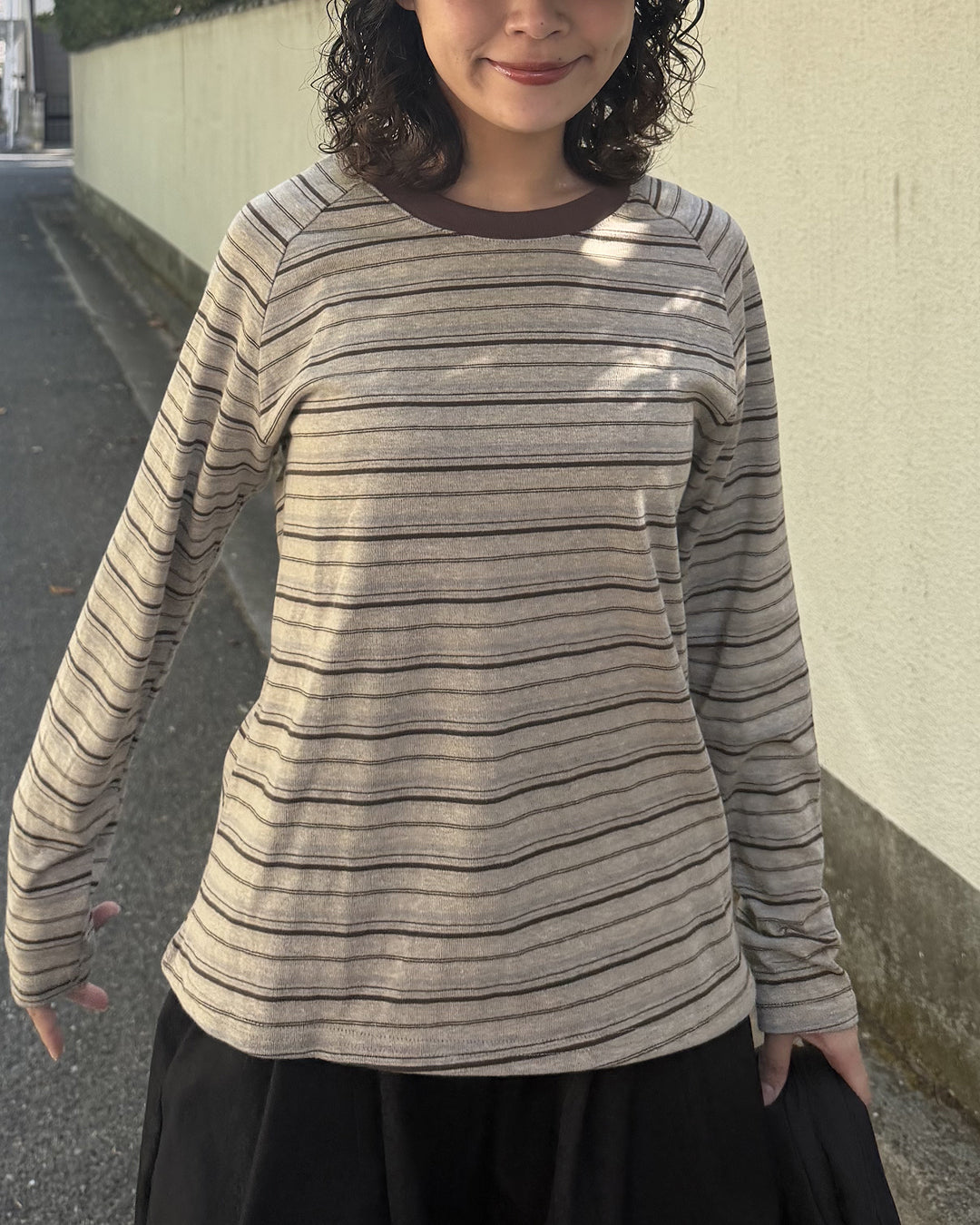 アースカラー リンガーネックロングTシャツ CG0049