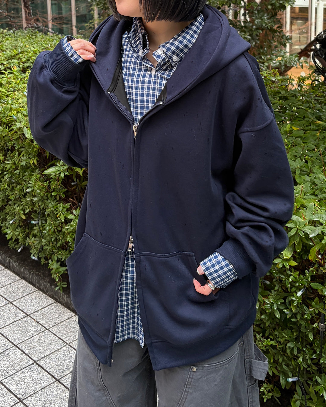 ネイビーダブルジップパーカー CH2040