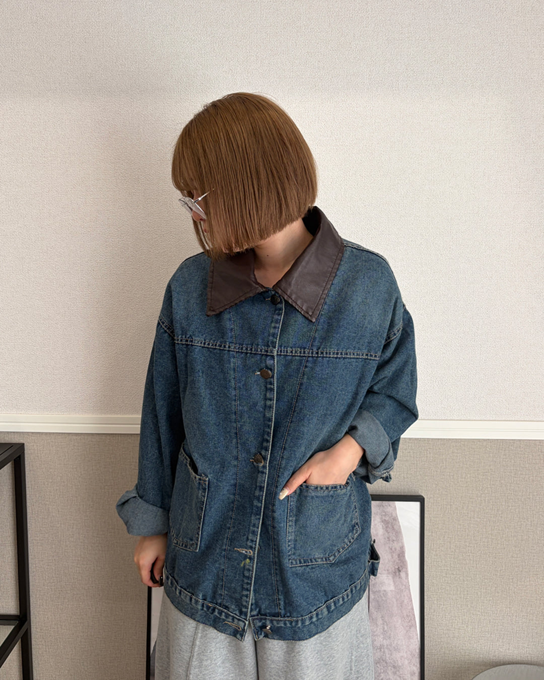 カラーアクセントウォッシュドデニムジャケット CH2376