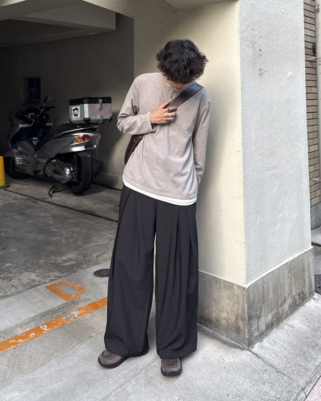 レイヤード風ワッフルヘンリーネックロンT GC0248
