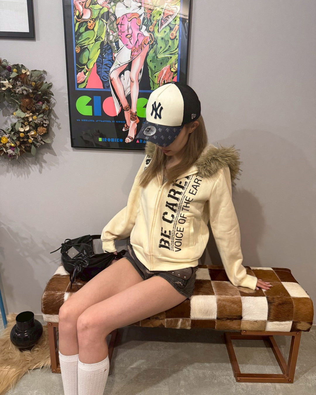 イエロージップアップフードファーパーカー
GM0098