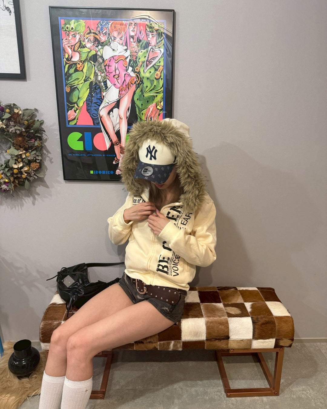 イエロージップアップフードファーパーカー
GM0098