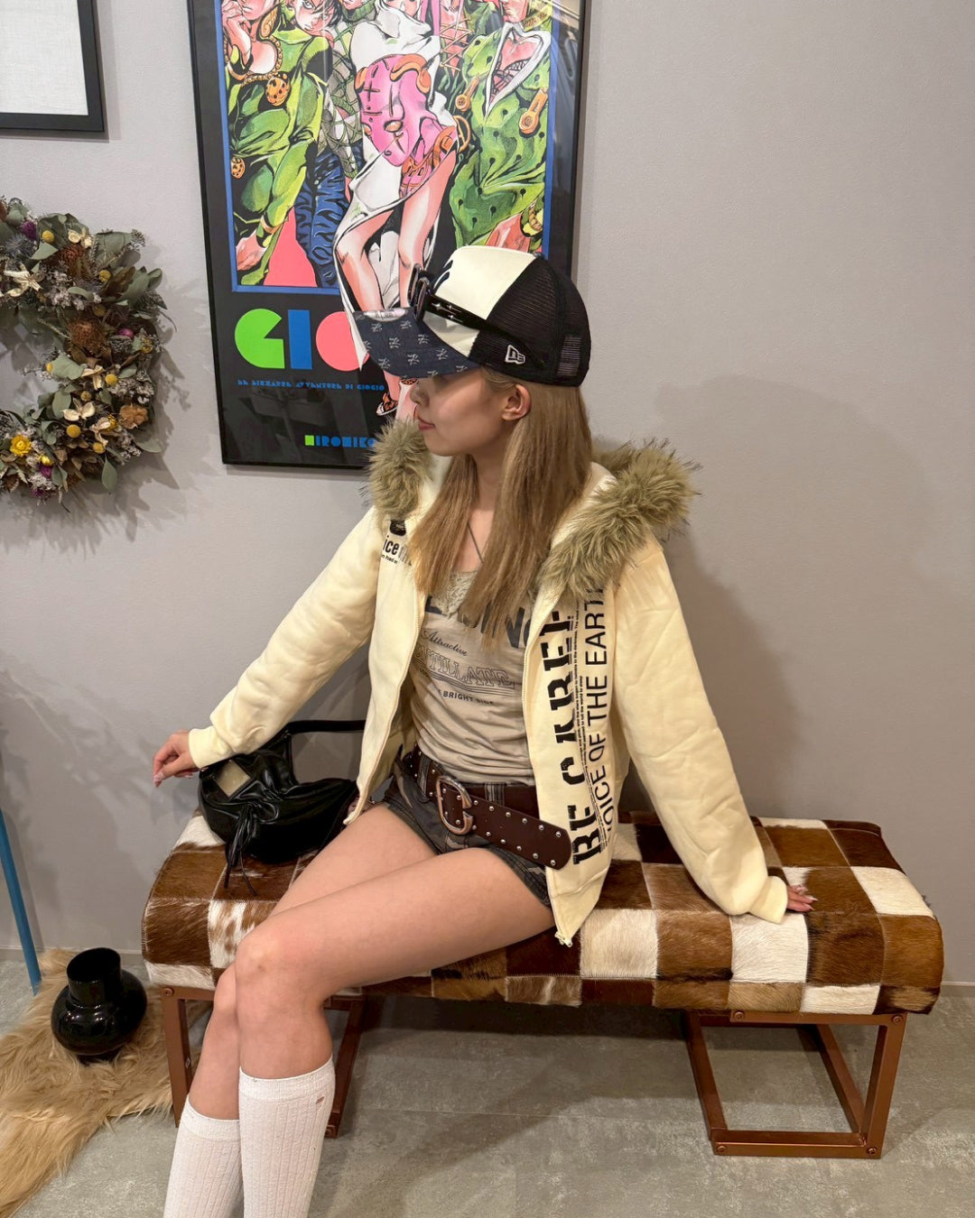 イエロージップアップフードファーパーカー
GM0098