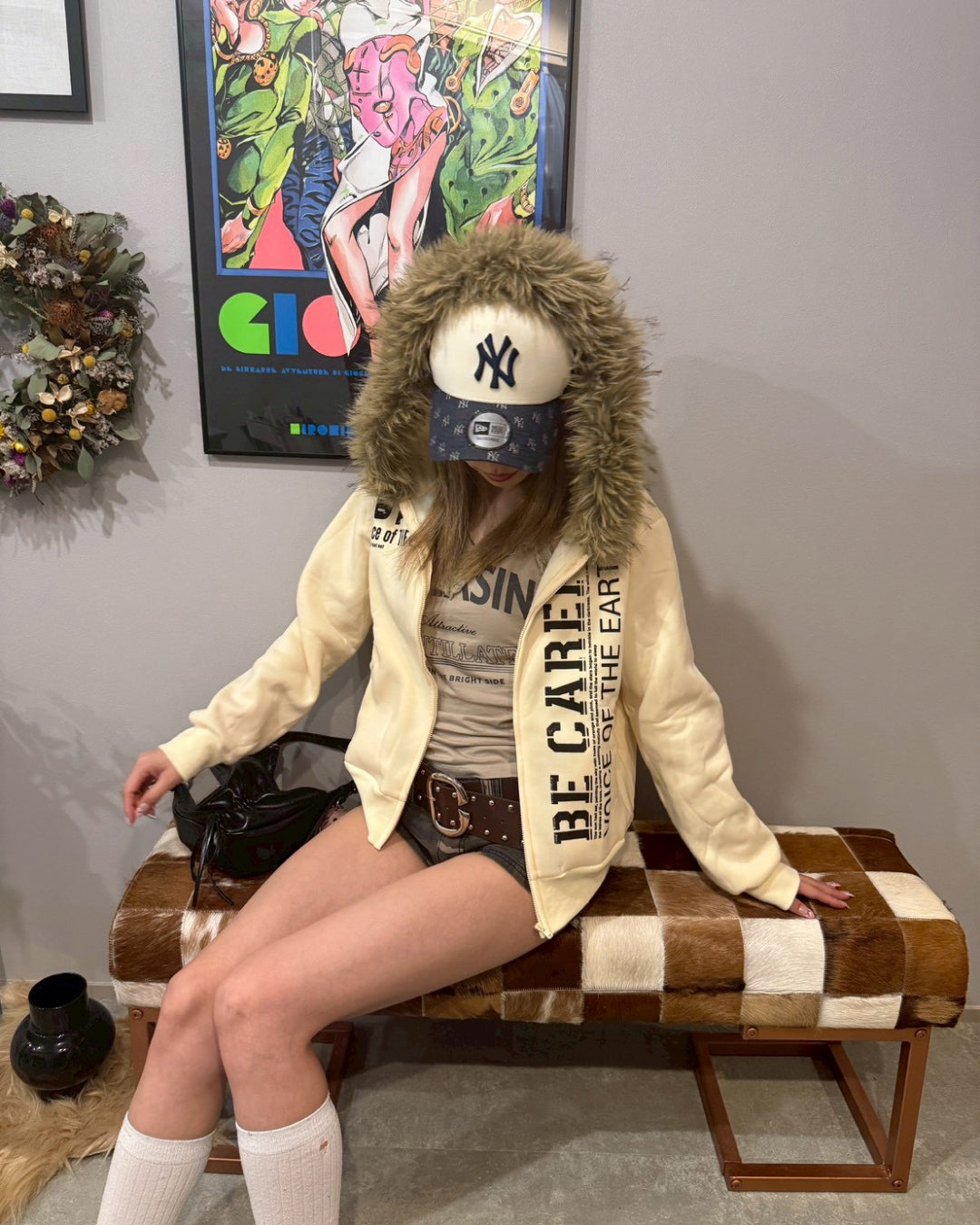 イエロージップアップフードファーパーカー
GM0098