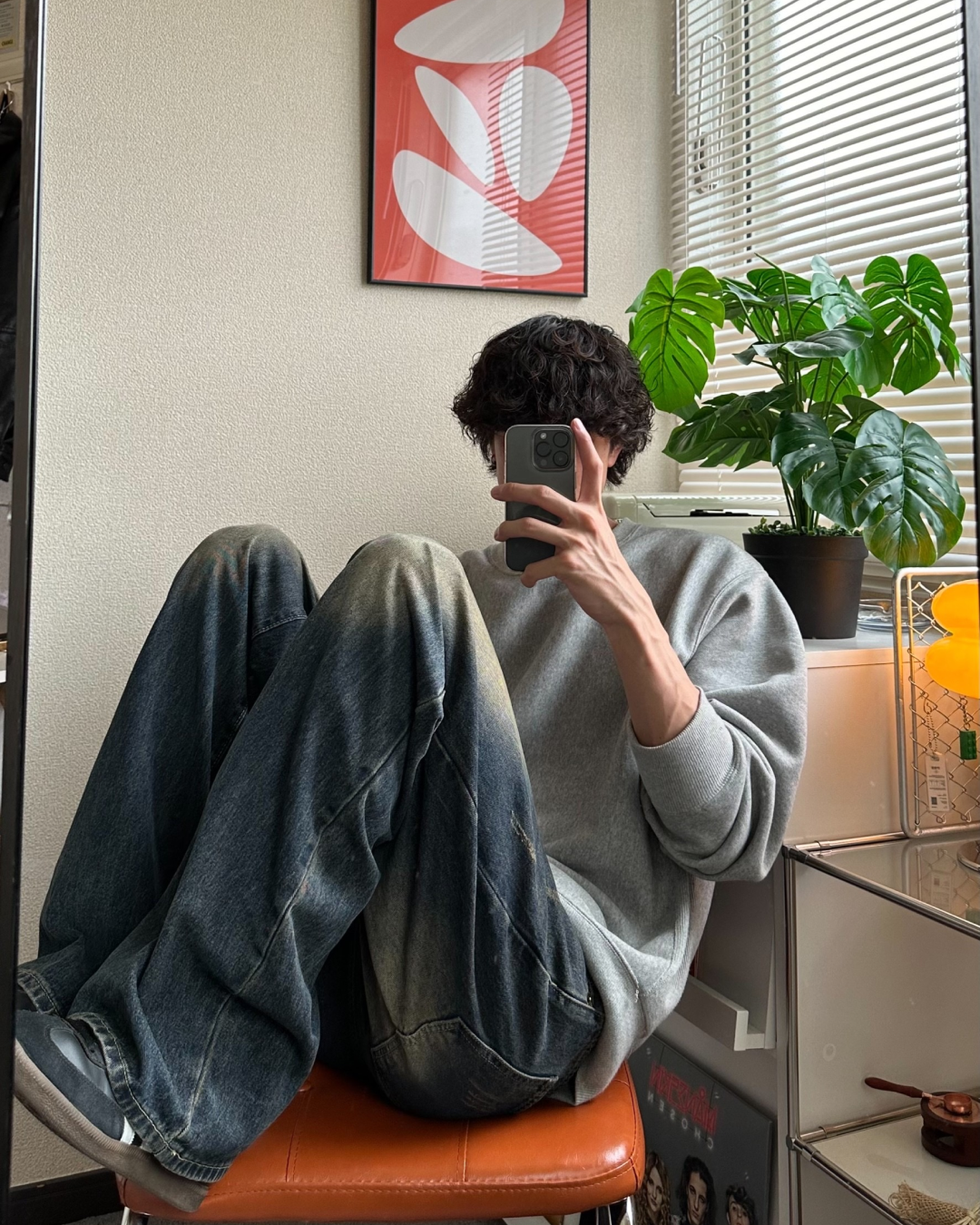 Washed retro denim pants HA0019