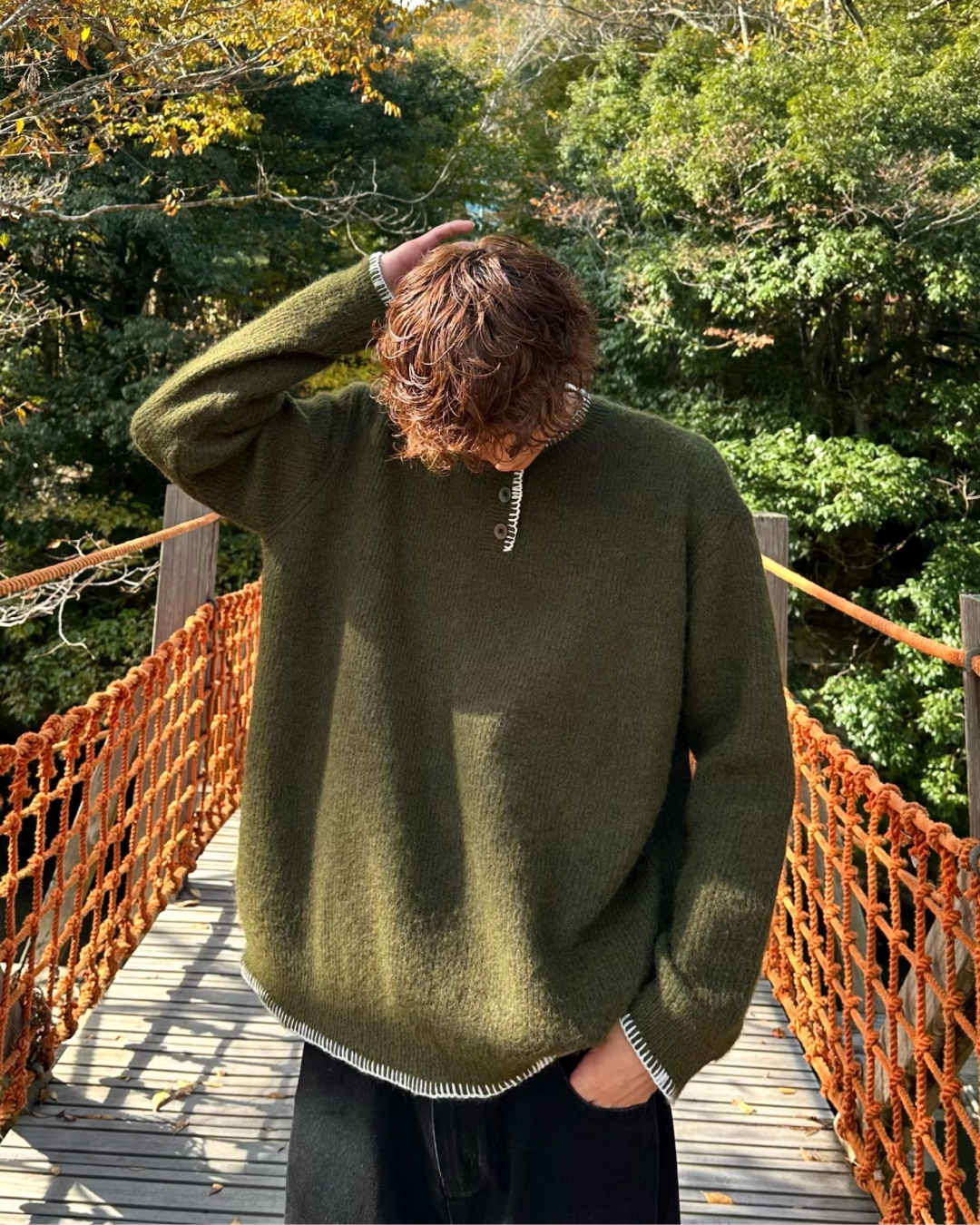 【即納】ヘンリーネックステッチニット HA0143