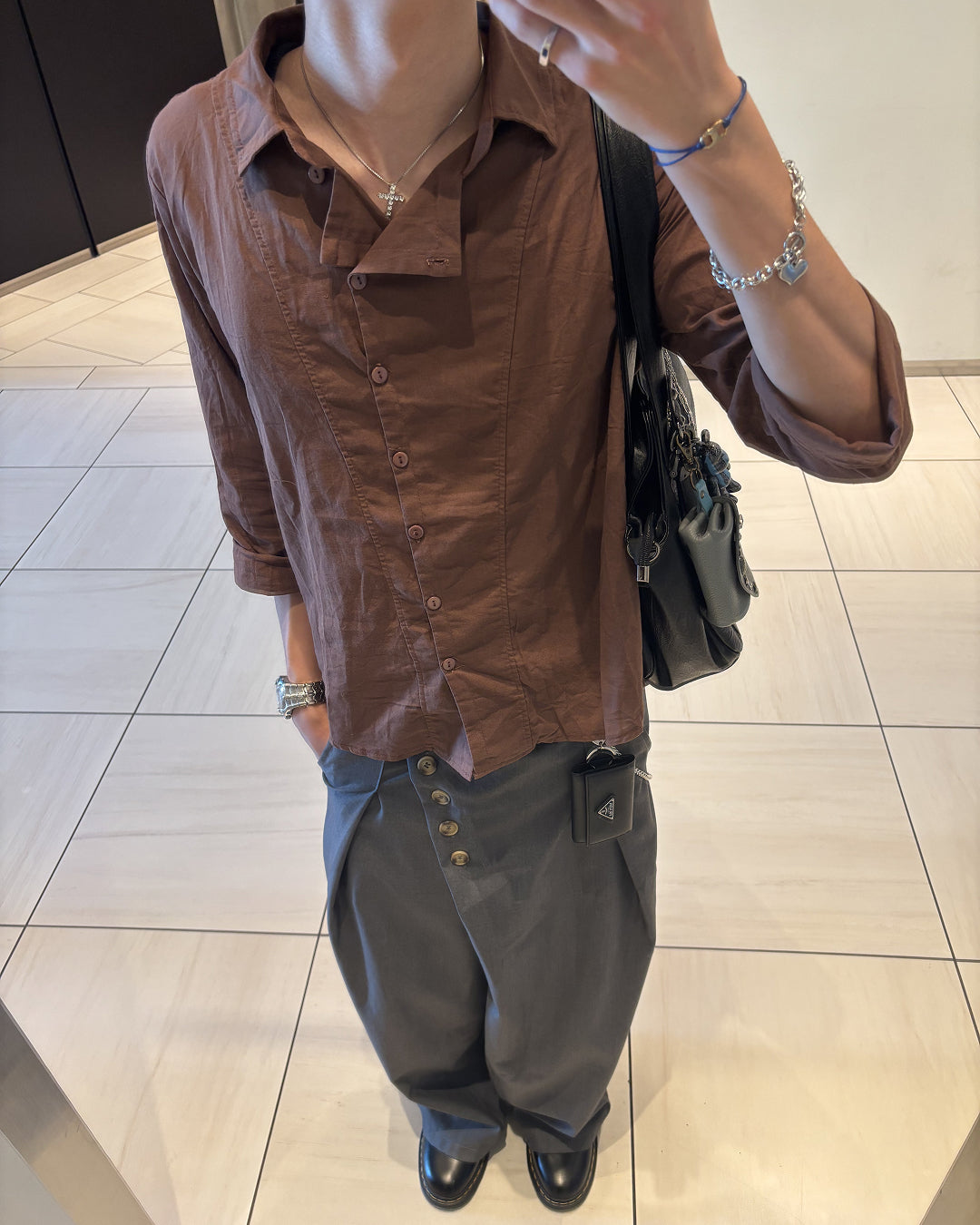 フロントボタンタックワイドパンツ HS0203