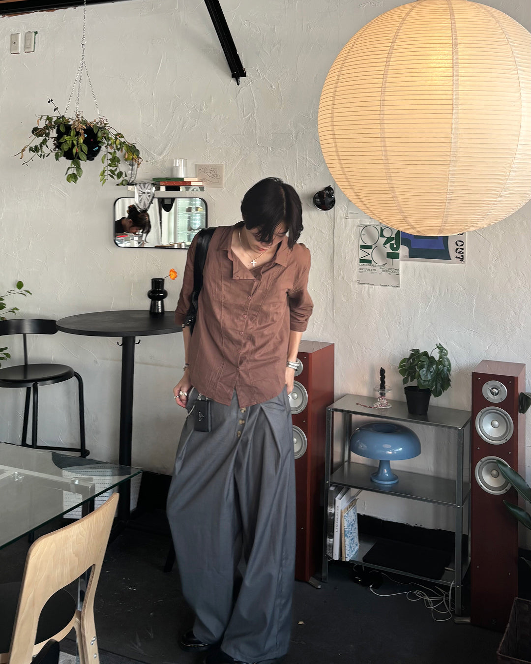 フロントボタンタックワイドパンツ HS0203