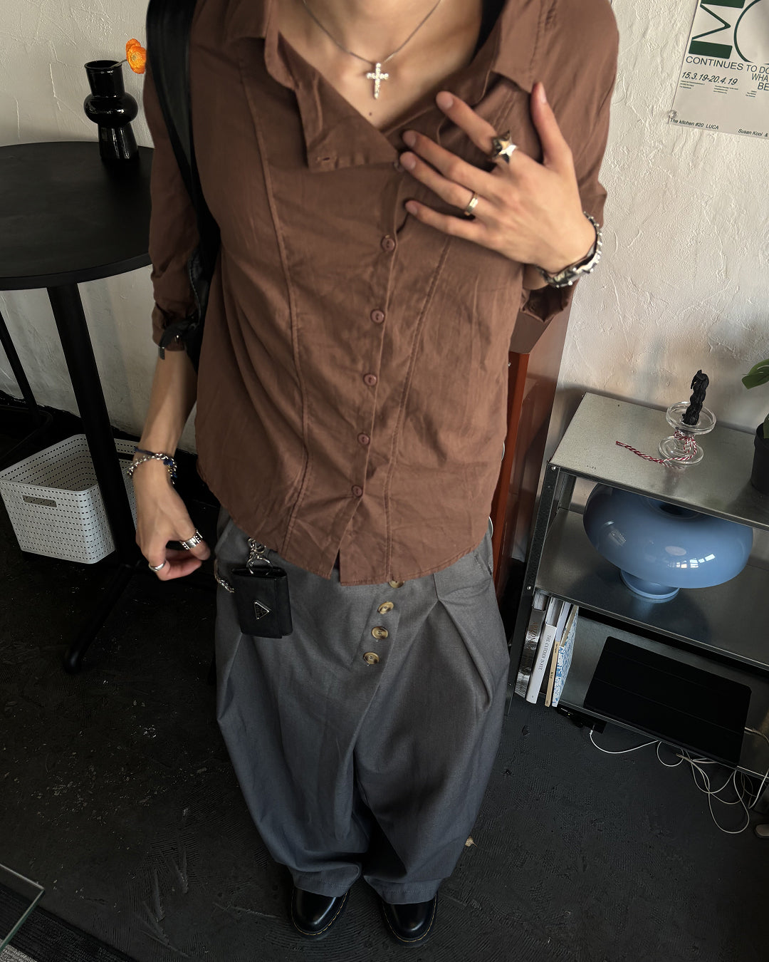 フロントボタンタックワイドパンツ HS0203