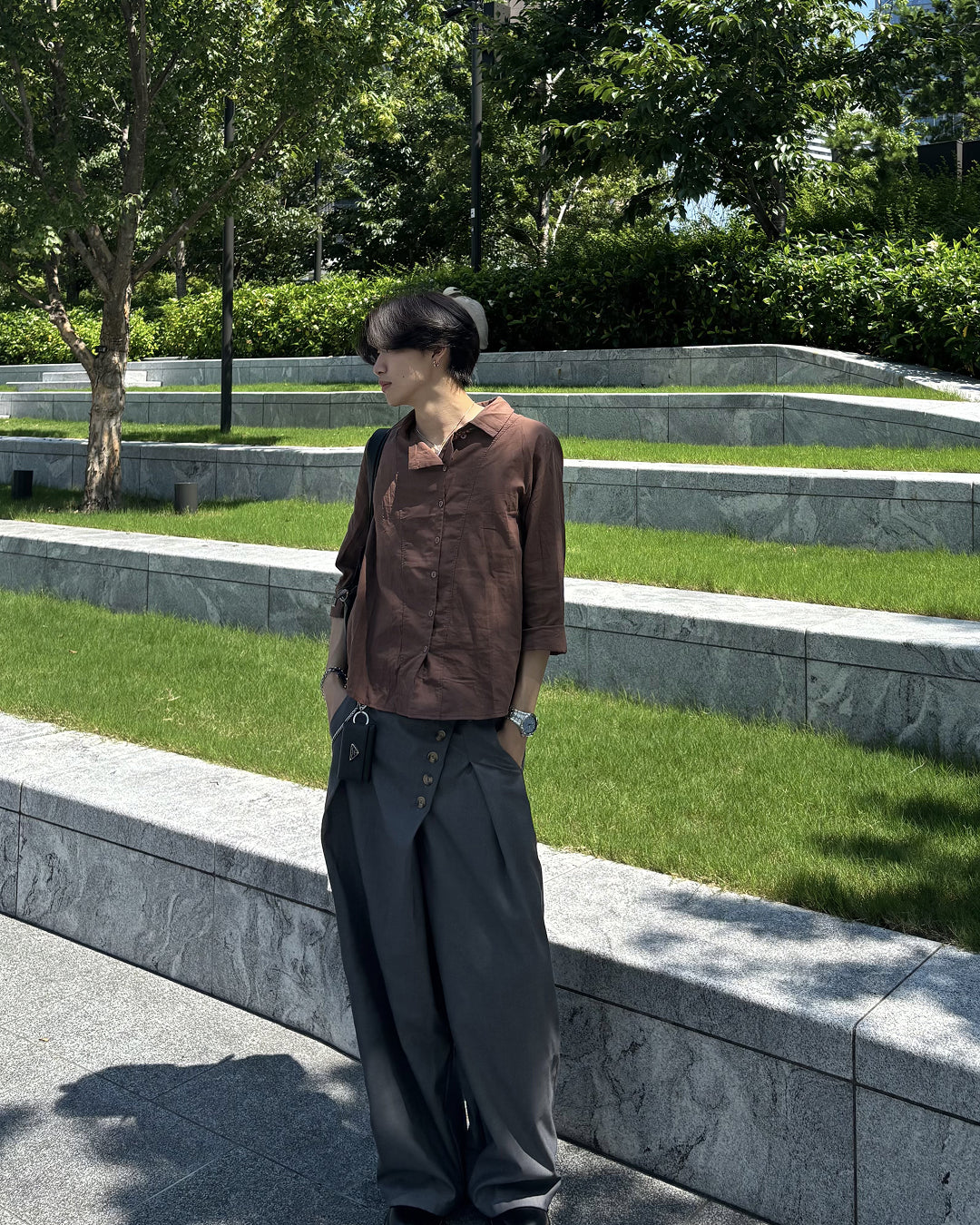 フロントボタンタックワイドパンツ HS0203