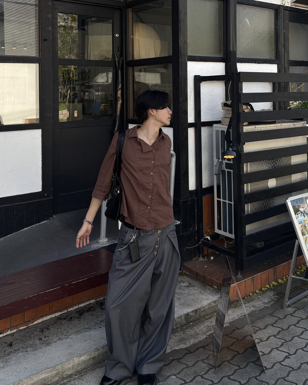 フロントボタンタックワイドパンツ HS0203