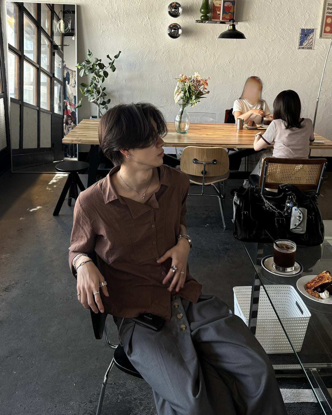 フロントボタンタックワイドパンツ HS0203