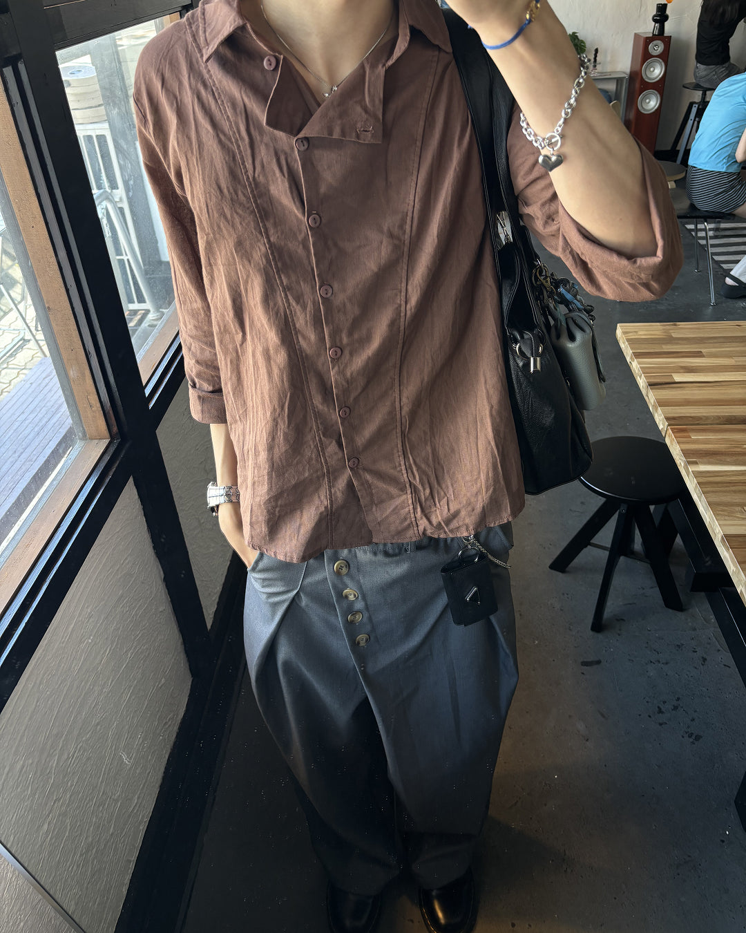 フロントボタンタックワイドパンツ HS0203
